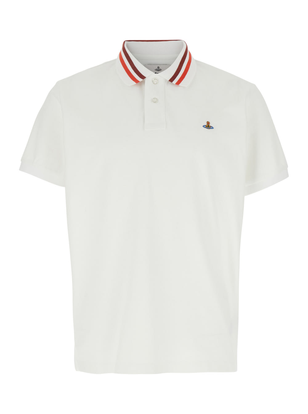 Vivienne Westwood White Polo Shirt With Contrasting Collar And Orb Logo Detail On The Front In Cotton Man