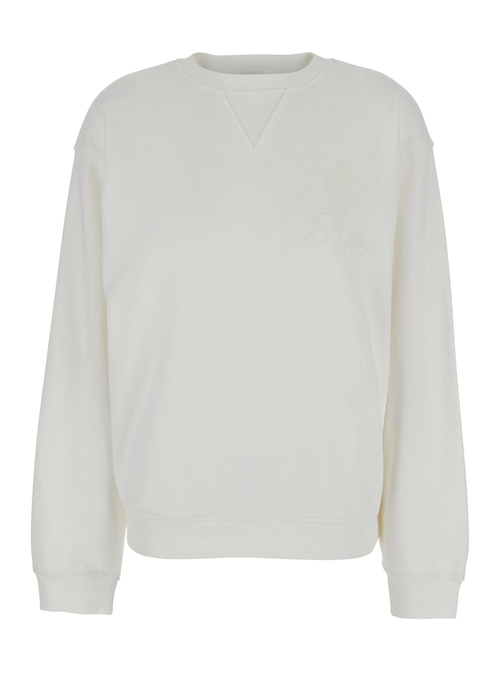 Frame privacy Please White Crewneck T-shirt With Tonal Logo Embroidery On The Front In Cotton Blend Woman