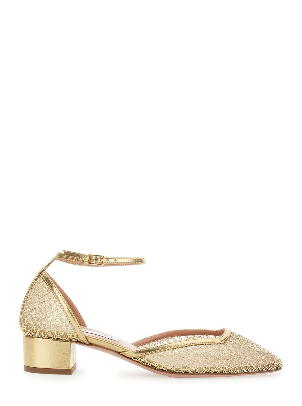 Aquazzura asha Metallic Pumps With Low Block Heel In Mesh Woman