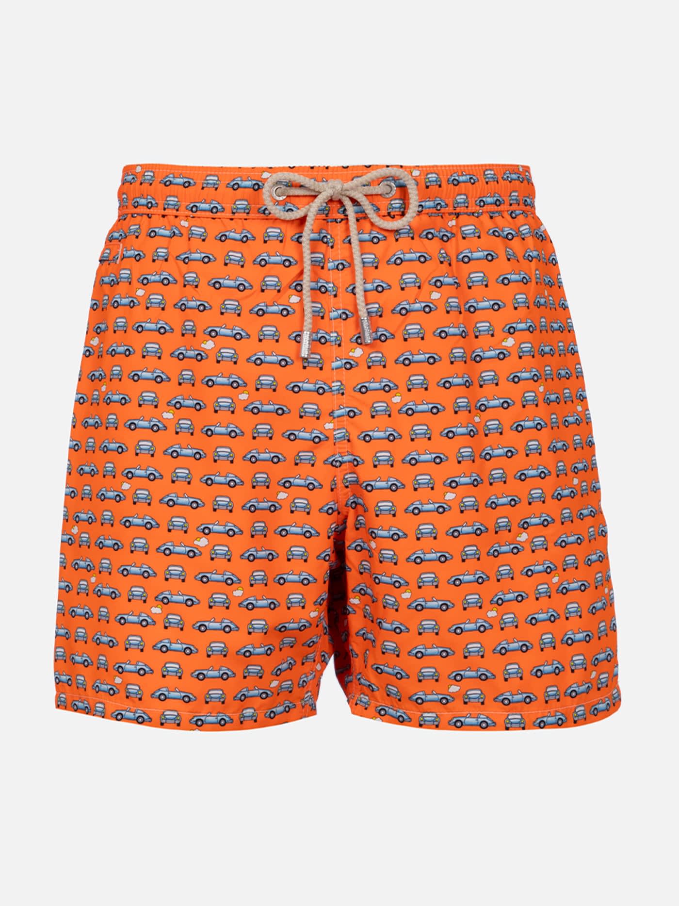MC2 Saint Barth Man Lightweight Fabric Swim-shorts Lighting Micro Fantasy With Cars Print