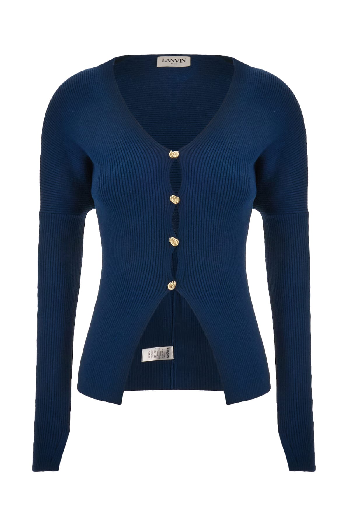 Lanvin Petrol Blue In Stretch Wool Blend Cardigan