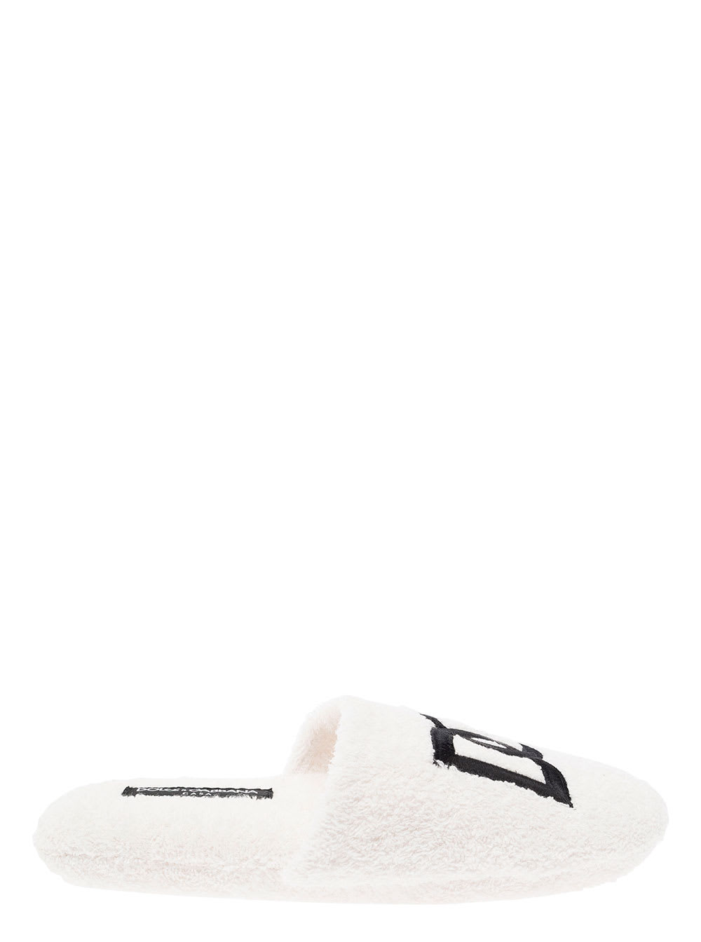 Dolce & Gabbana White Slippers With Contrasting Logo Embroidery In Terry Cotton Home