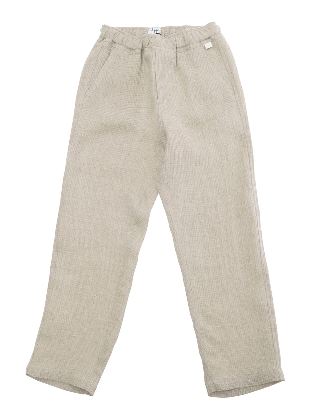 Il Gufo Beige Pants With Patch Logo On The Front And Elastic Waist In Linen Boy