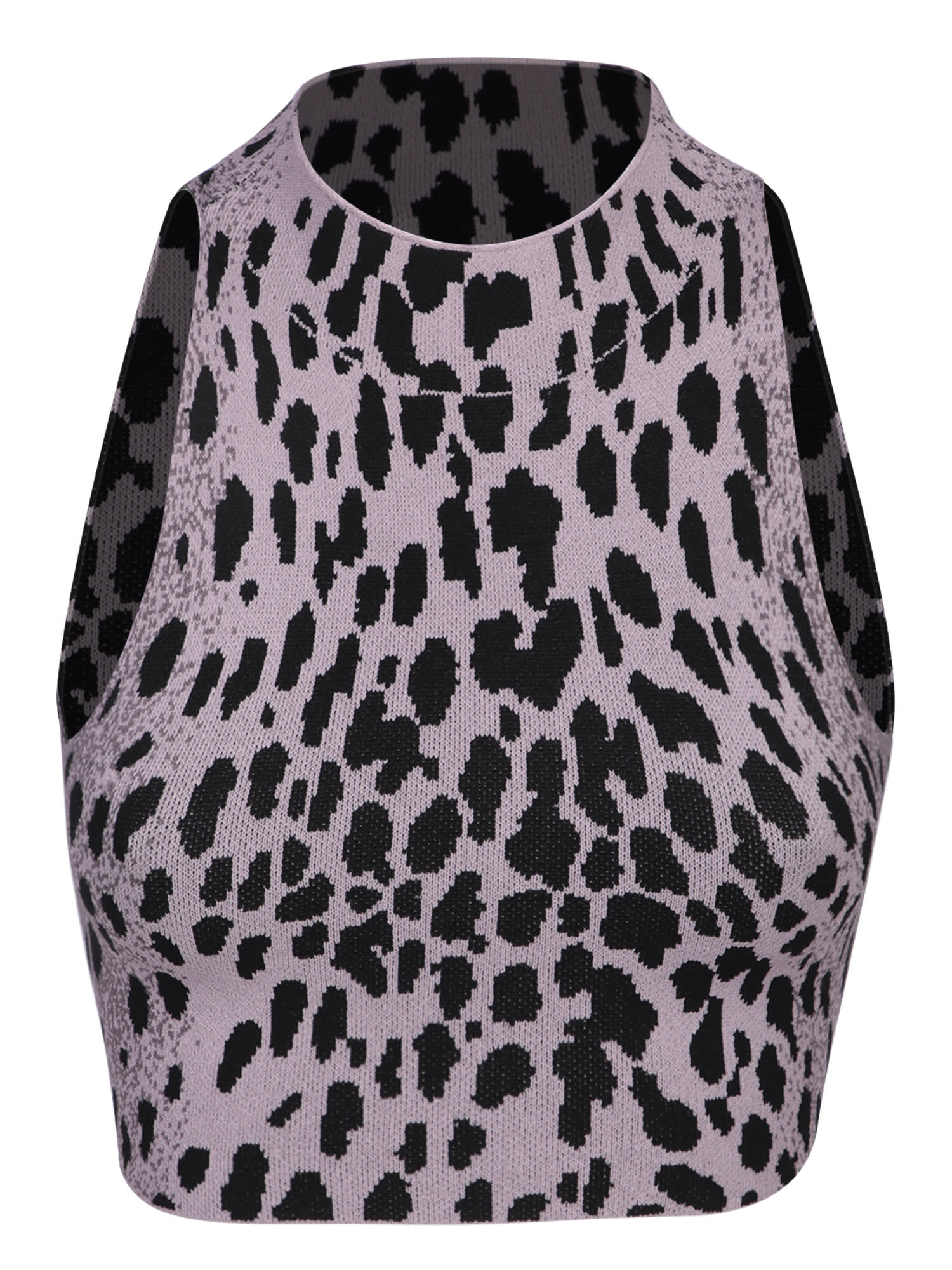 SSHEENA Leopard Knit Crop Top In Lilac And Black