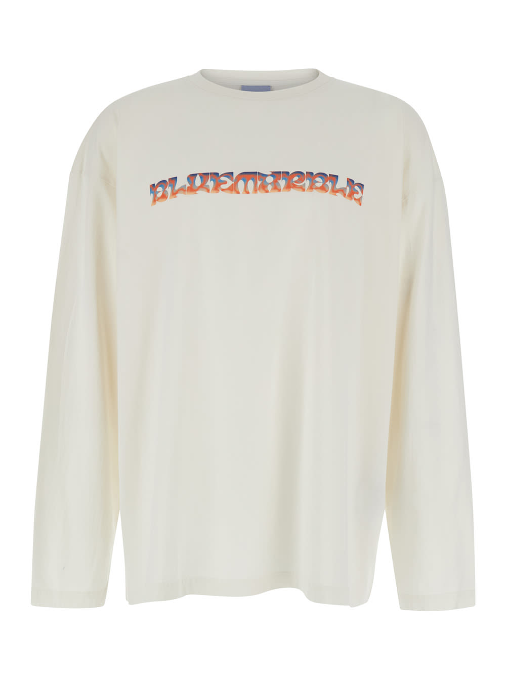 Bluemarble White Sweater With Maxi Print In Cotton Man