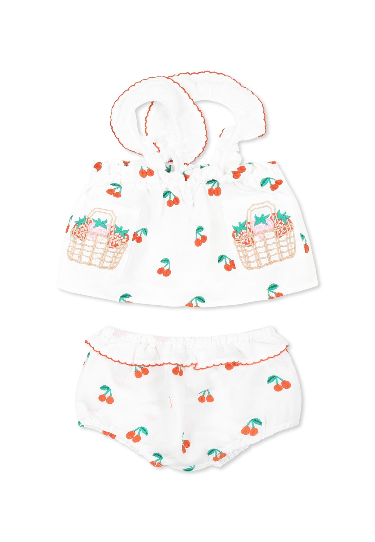 Stella McCartney Kids White Suit For Baby Girl With Cherries