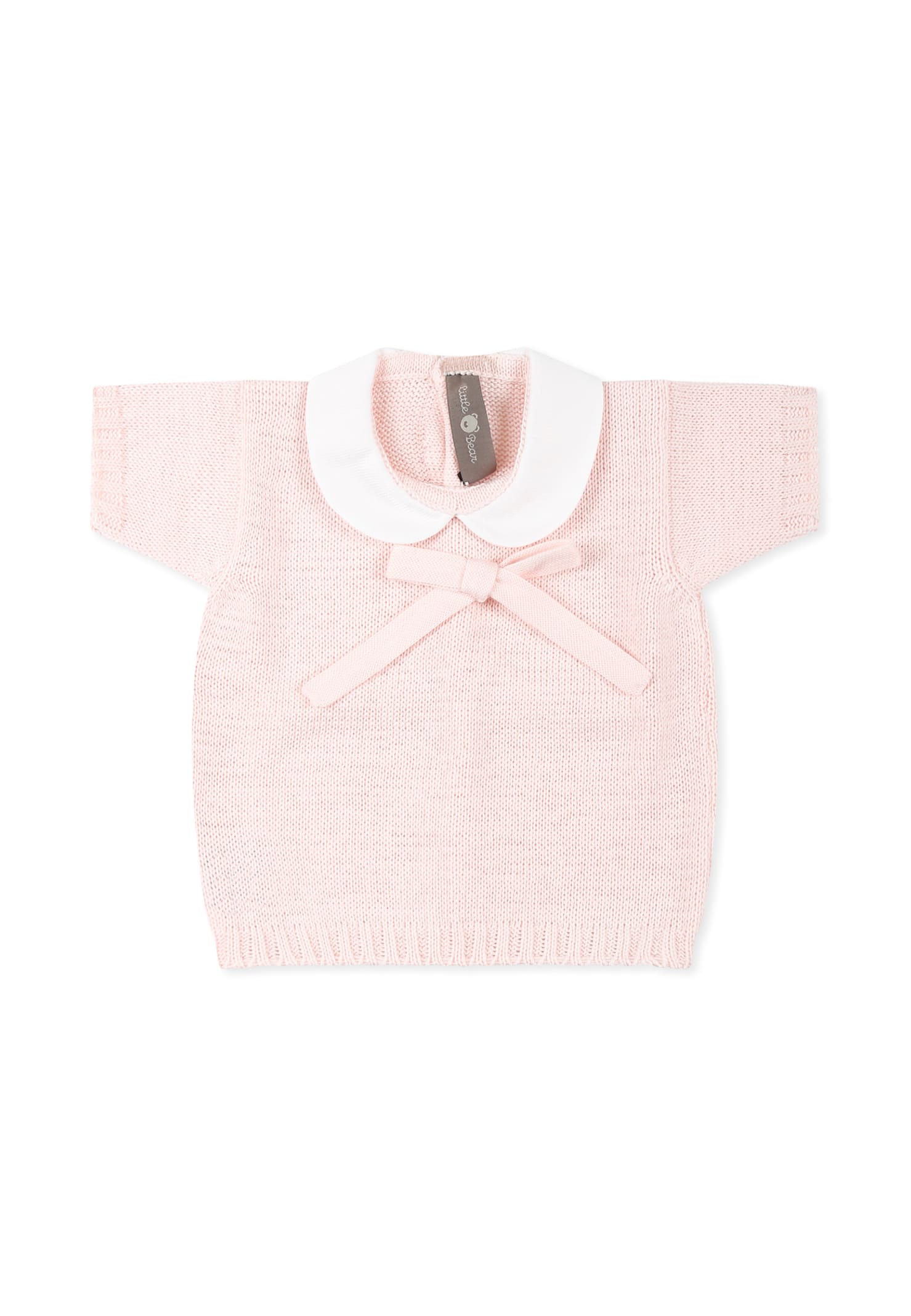 Little Bear Pink Sweater For Baby Girl With Bow