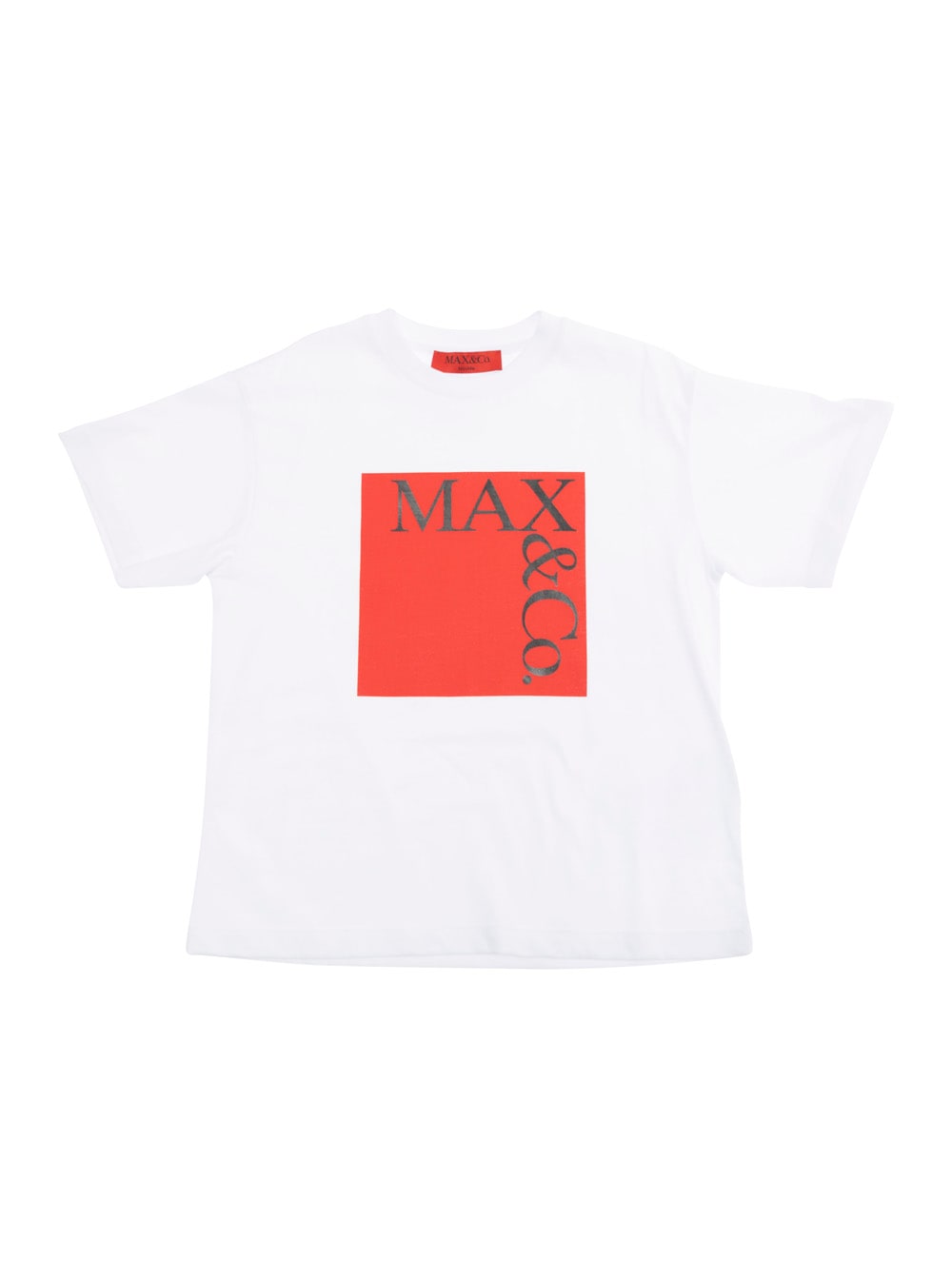 Max & Co. White Crewneck T-shirt With Maxi Logo Print On The Front In Tech Fabric Girl