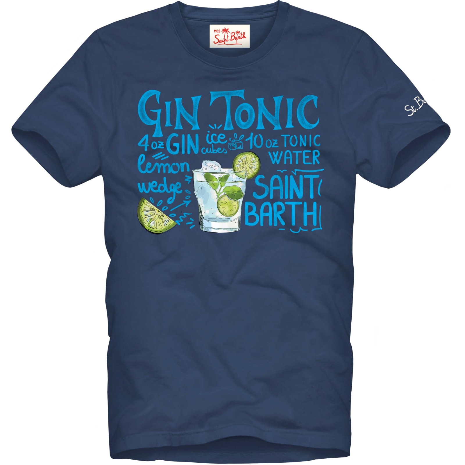 MC2 Saint Barth Man Cotton T-shirt With Gin Tonic Print