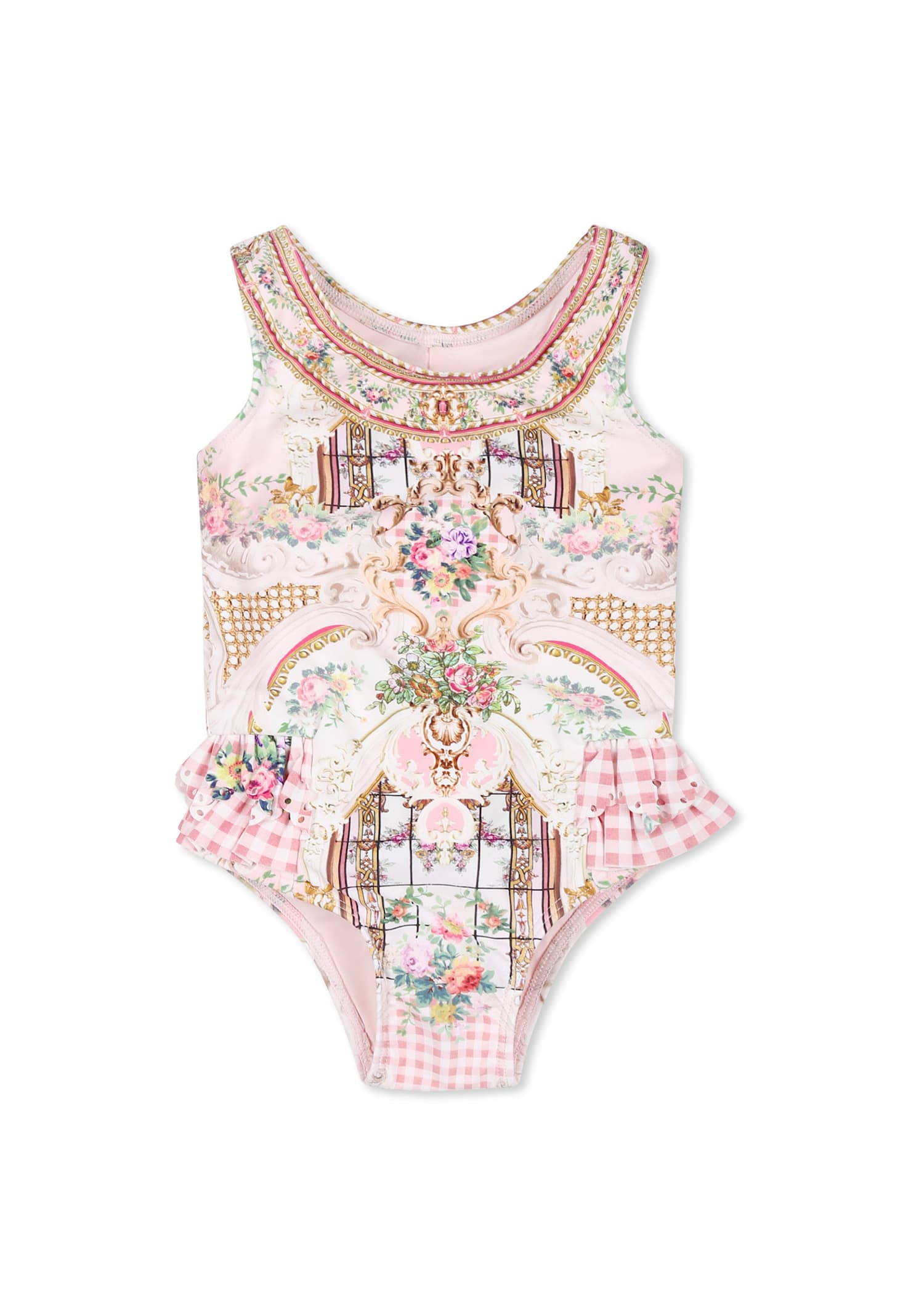 Camilla Pink Swimsuit For Baby Girl With Floral Print