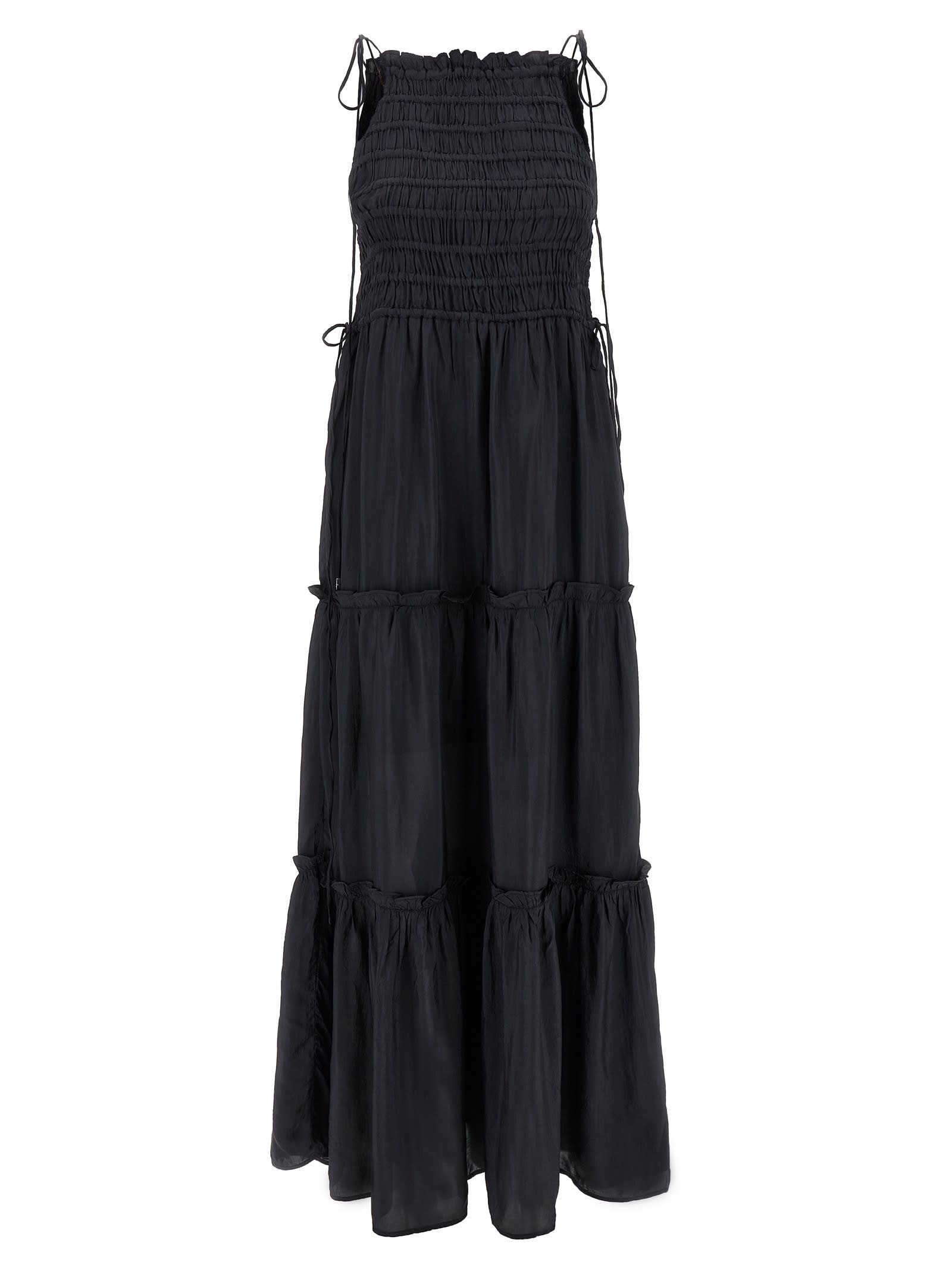 Ganni black Smock Tie Dress