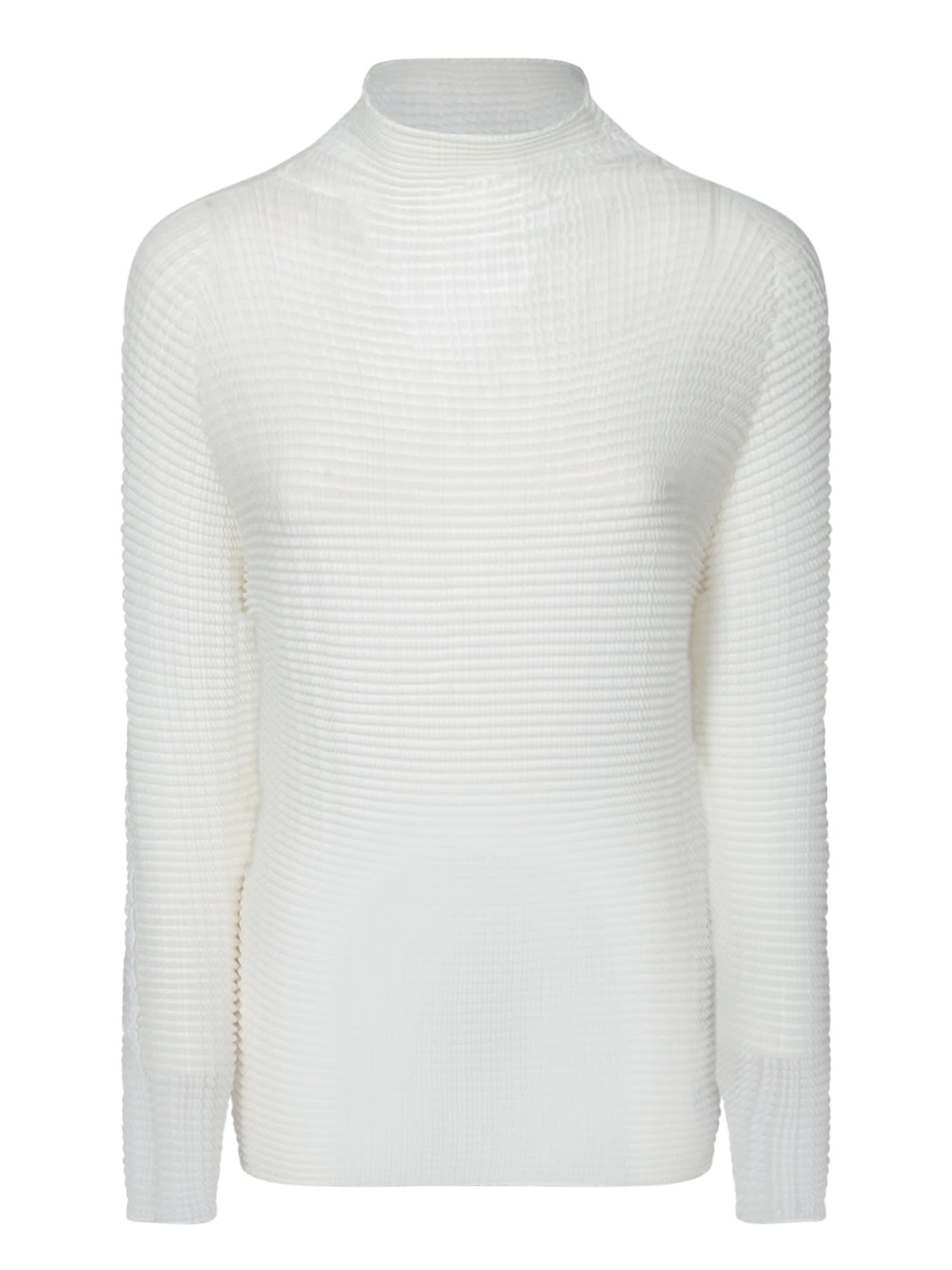 Issey Miyake High Neck Wooly Pleats White Top