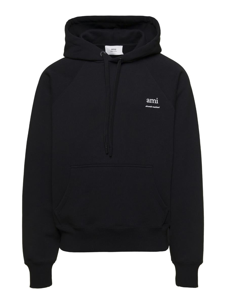 Black Hoodie With Drawstring Hood And Logo Detail On The Front In Cotton Man