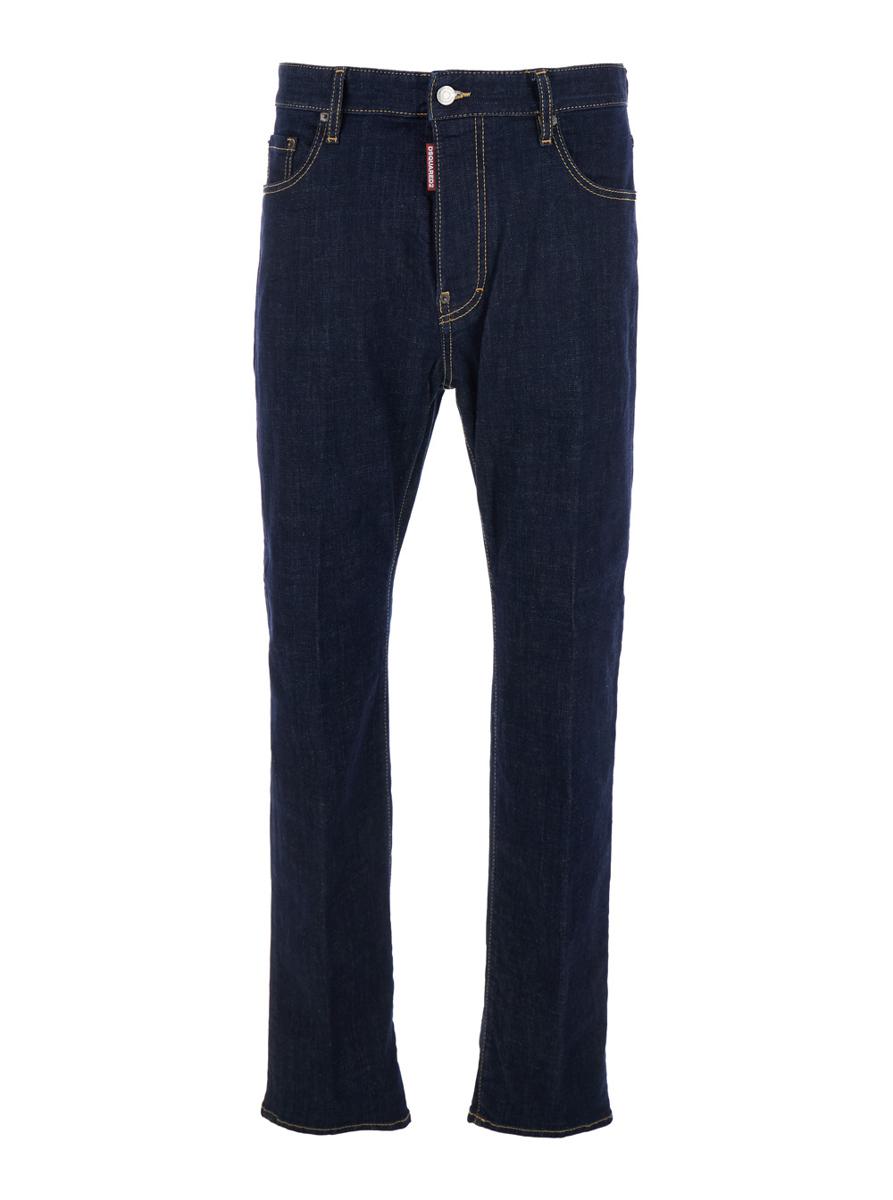 Blue Jeans With Contrast Stitching And Logo Patch On The Back In Denim Man