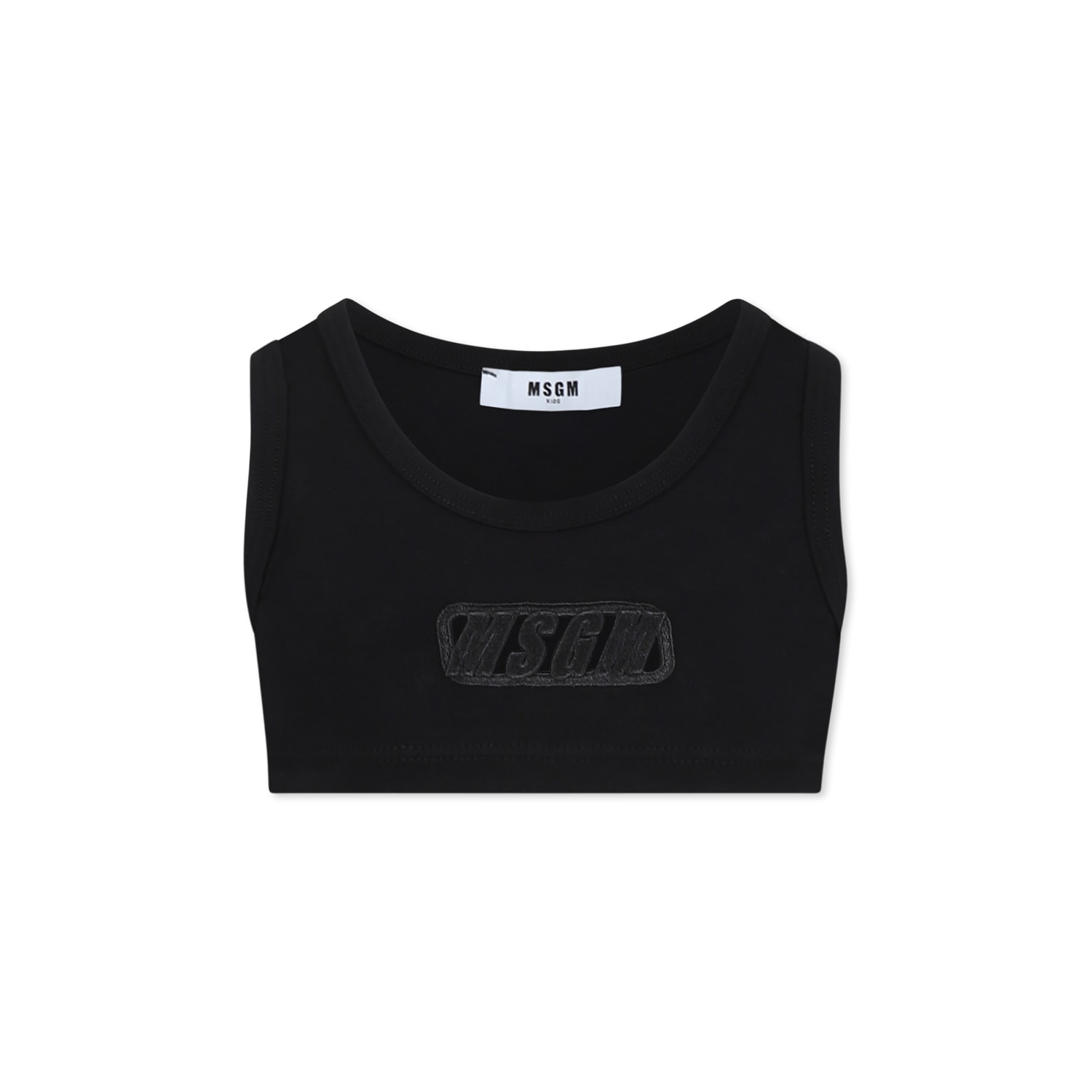 MSGM Balck Tank Top For Girl With Logo