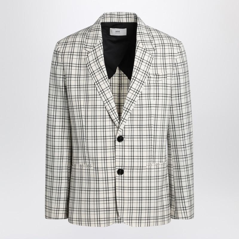 AMI Paris Single-Breasted Cream Check Jacket