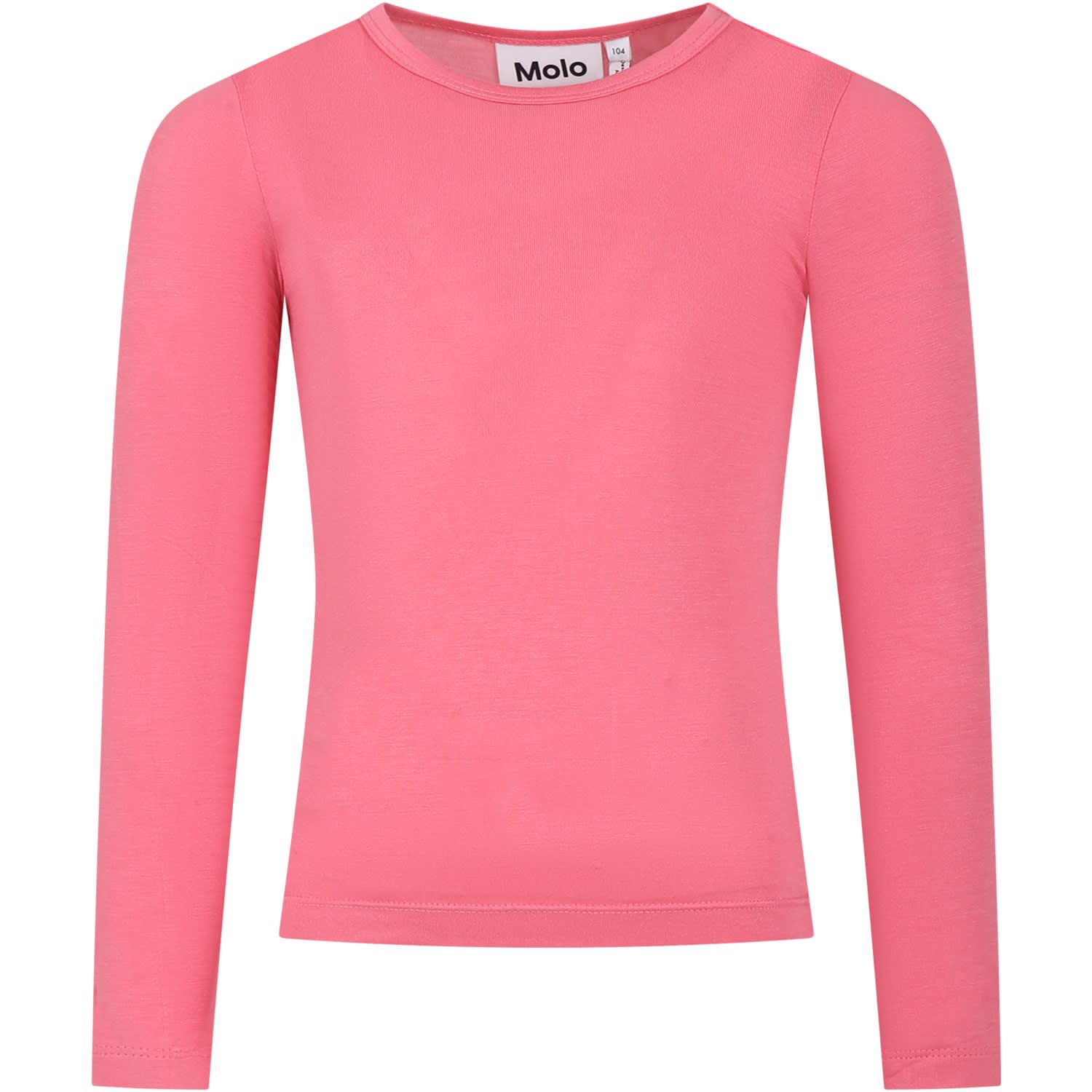 Molo Pink T-shirt For Girl With Logo