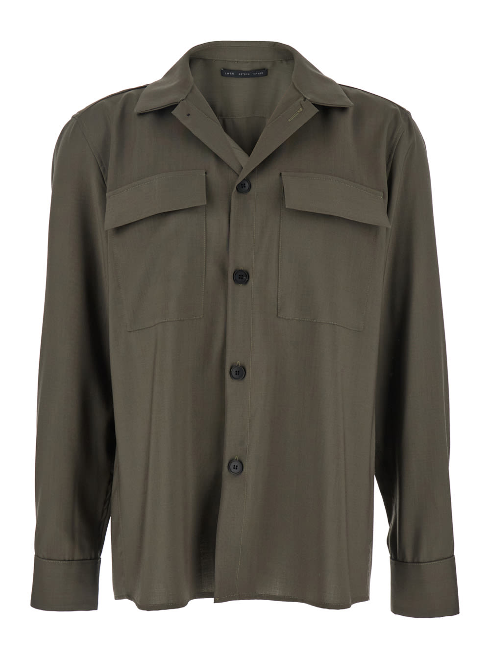 Low Brand Green Shirt With Classic Collar And Applied Pockets On The Front In Fabric Man