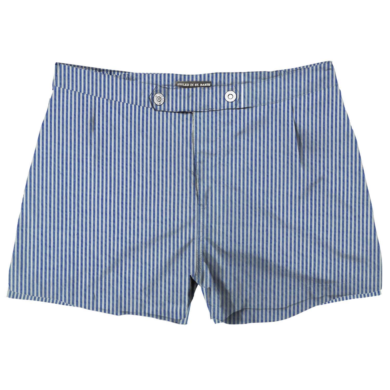MC2 Saint Barth Blue Stripes Swim Shorts With Button Front Fastening
