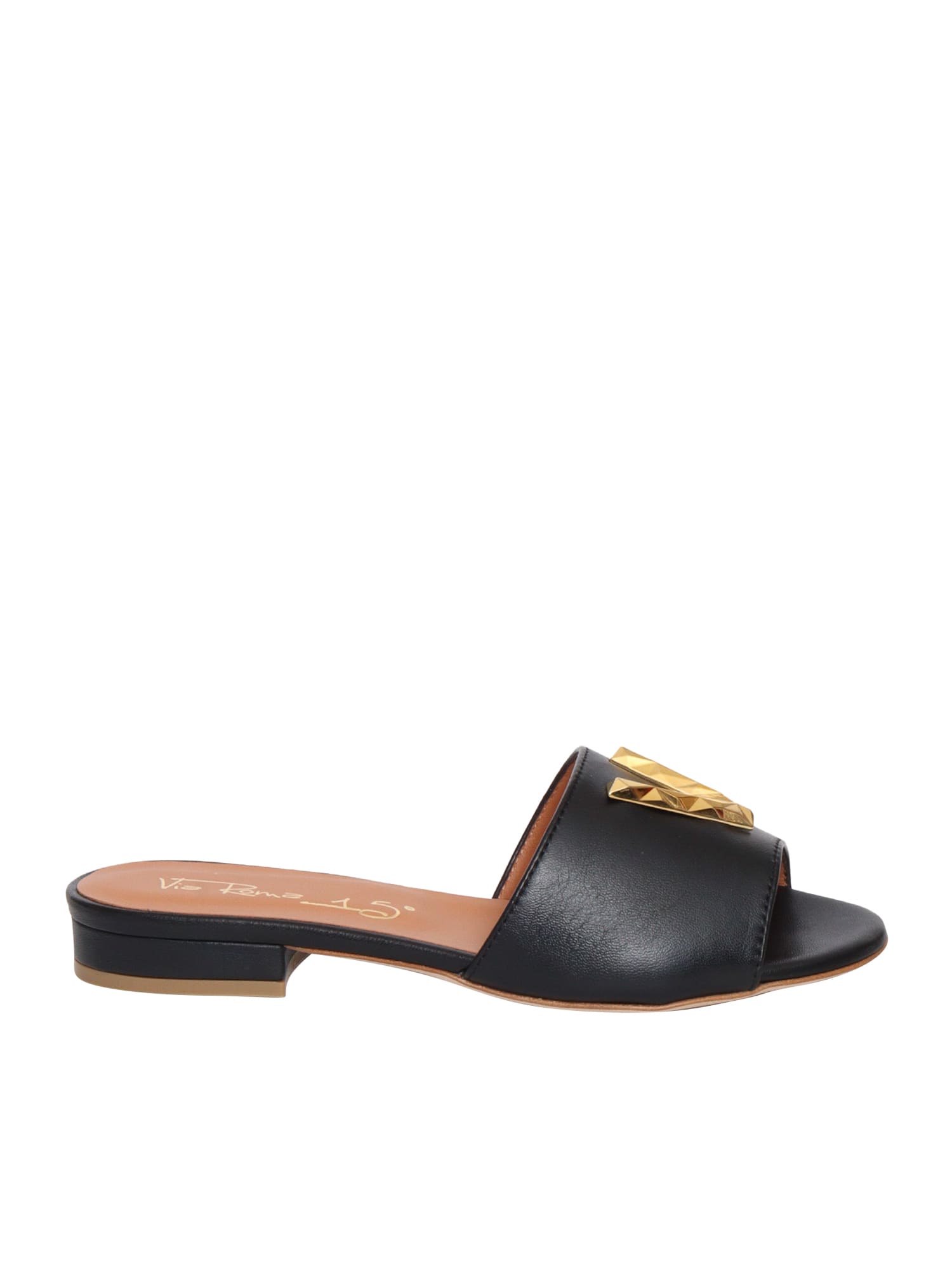 Via Roma 15 Black Leather Slippers