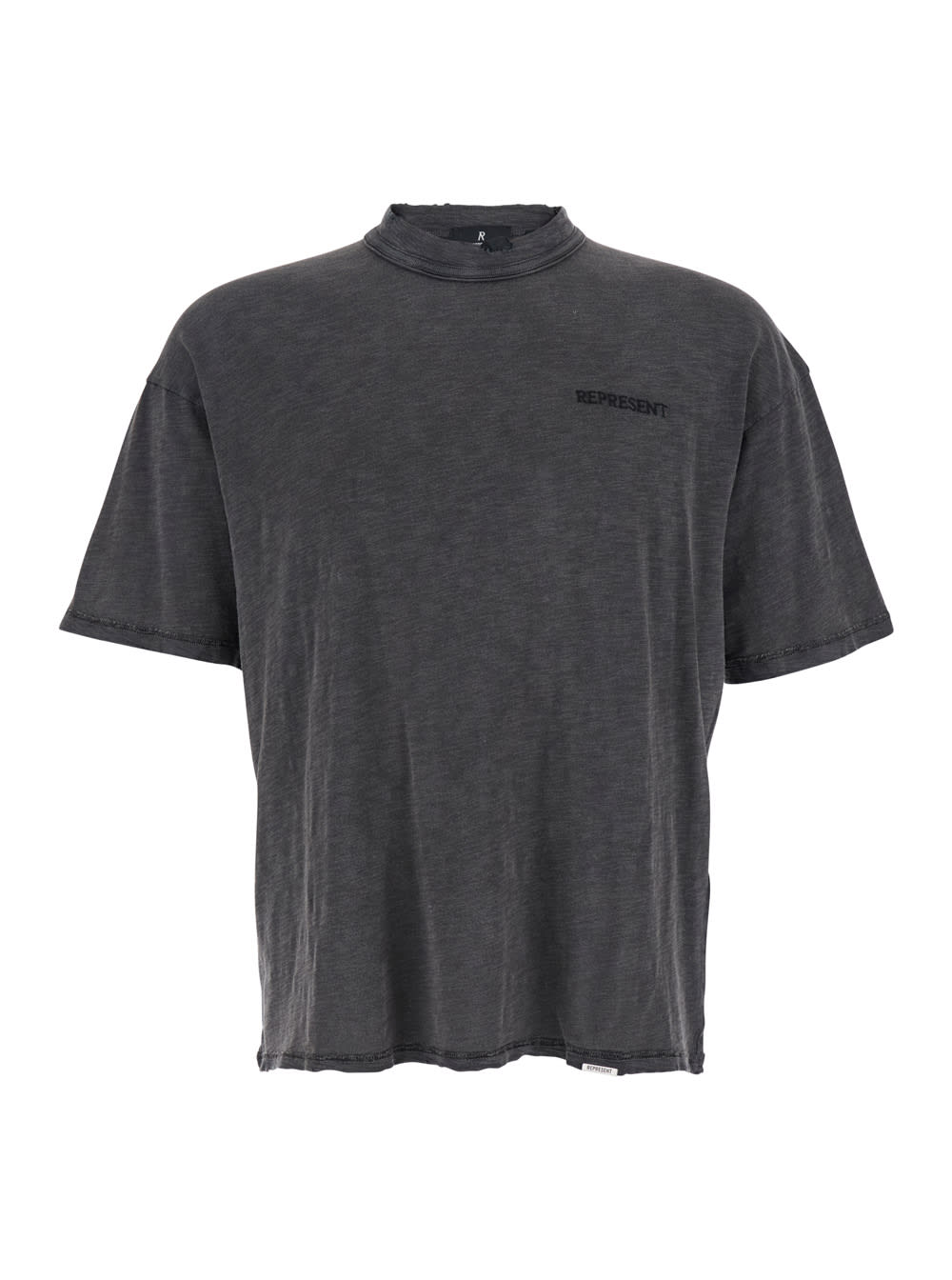REPRESENT Grey Crewneck T-shirt With Logo Lettering On The Front In Cotton Man