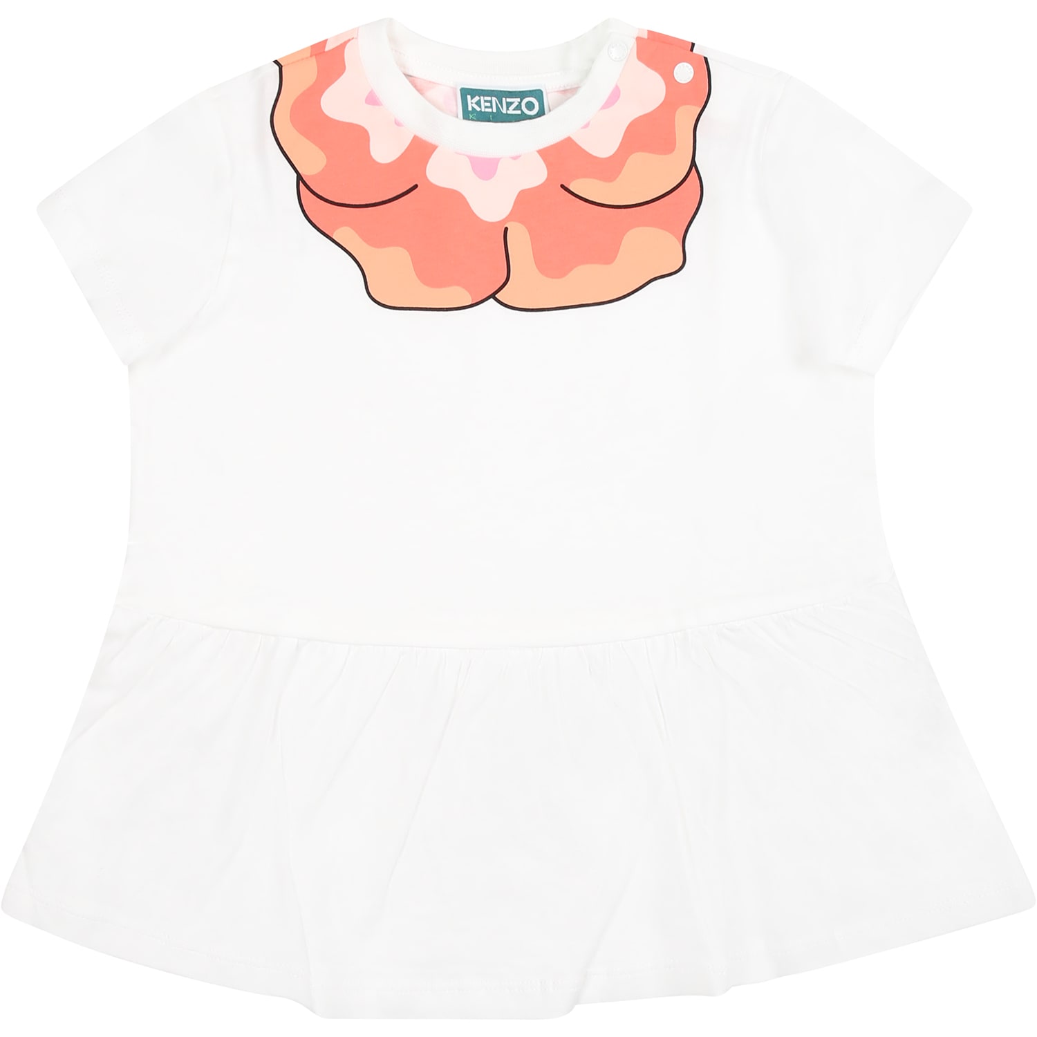 Kenzo Kids White Casual Dress For Baby Girl With Poppy