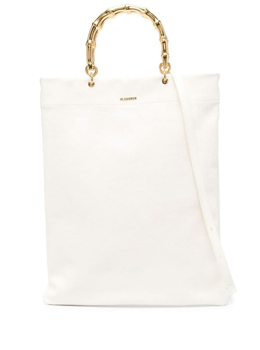 White Tote Bag With Bamboo Handles In Leather Woman