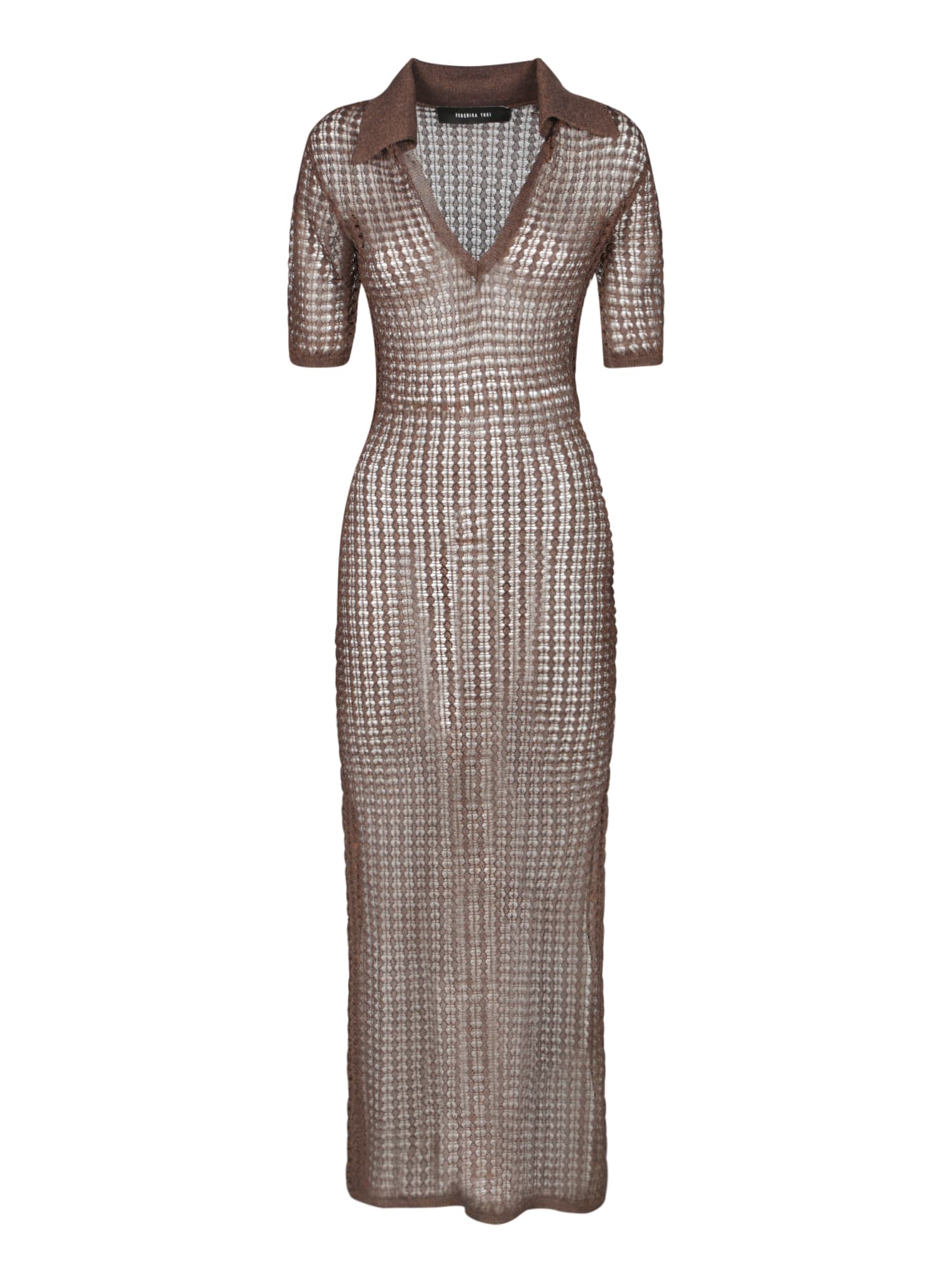 Federica Tosi Bronze Metallic Mesh Long Dress