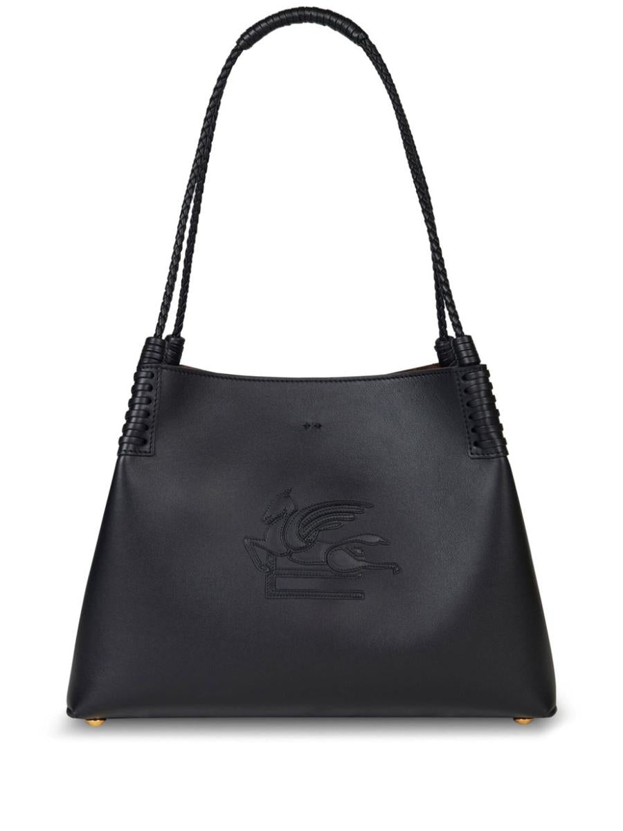 Etro Black Leather Bag With Embroidered Logo