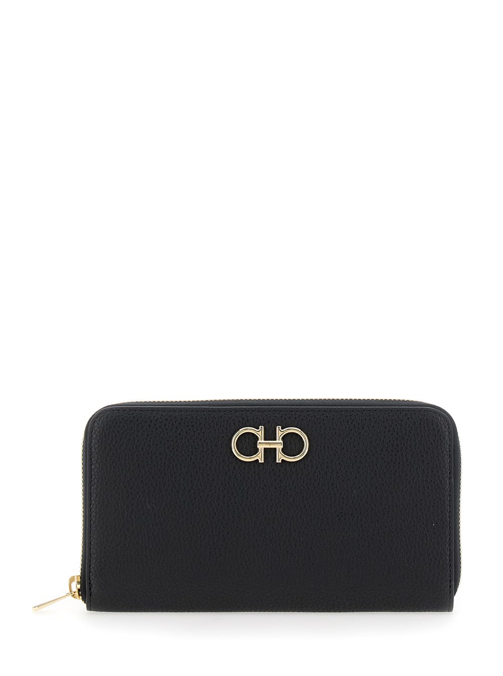Ferragamo giove Black Wallet With Gancini On The Front In Leather Woman