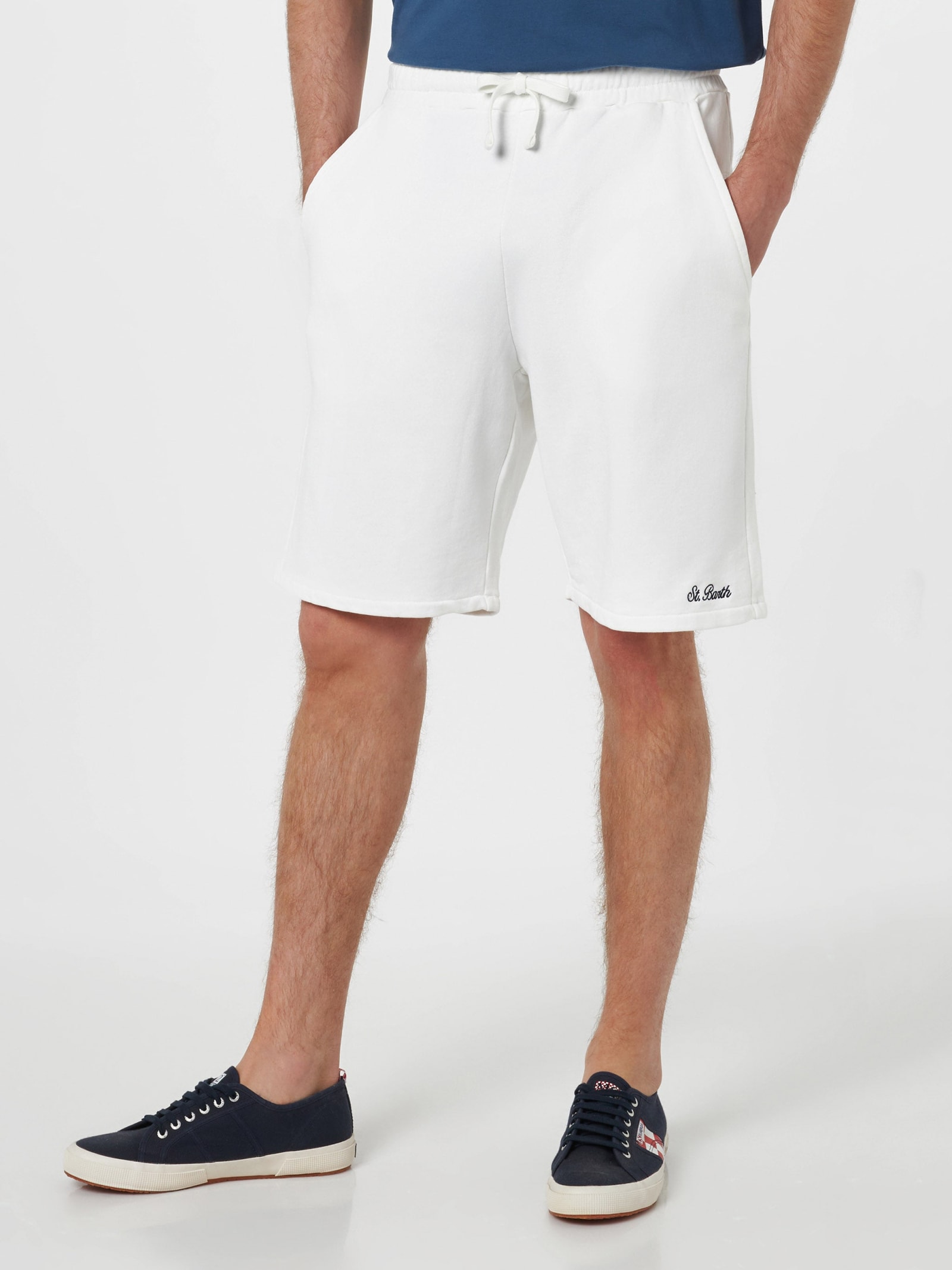 MC2 Saint Barth Man White Cotton Fleece Bermuda Shorts Randle