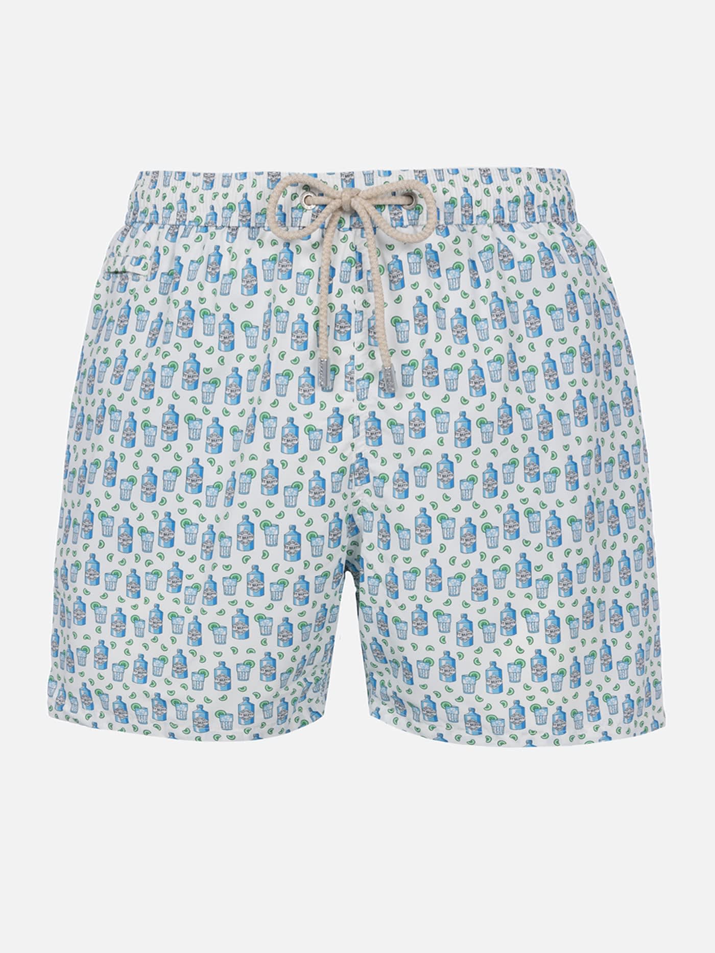 MC2 Saint Barth Man Lightweight Fabric Swim-shorts Lighting Micro Fantasy With Gin Tonic Print