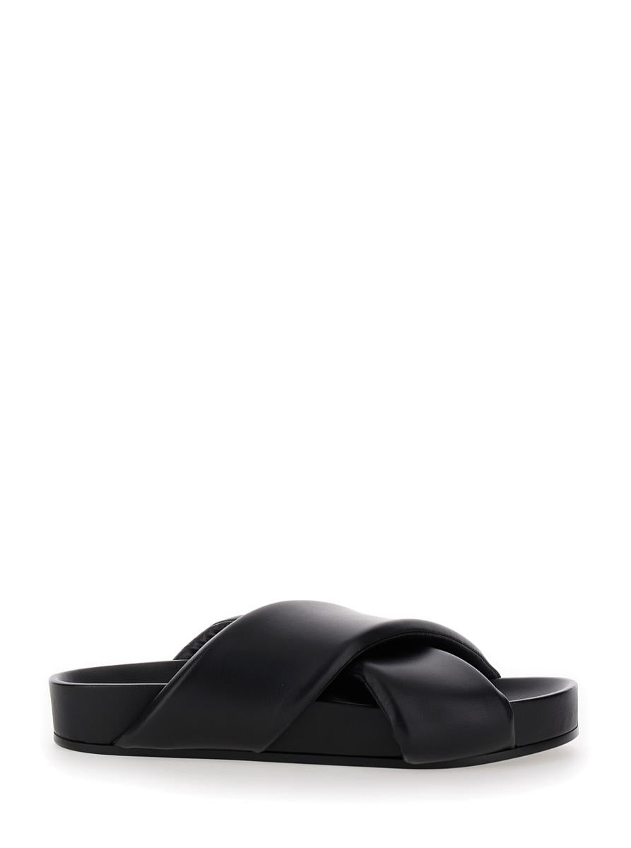 Black Sandals With Criss Cros Bands In Smooth Leather Man