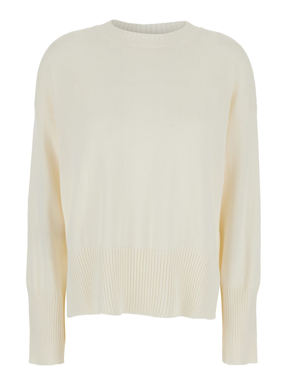 Mauro Grifoni White Crewneck Sweater With Ribbed Trims In Cotton Woman