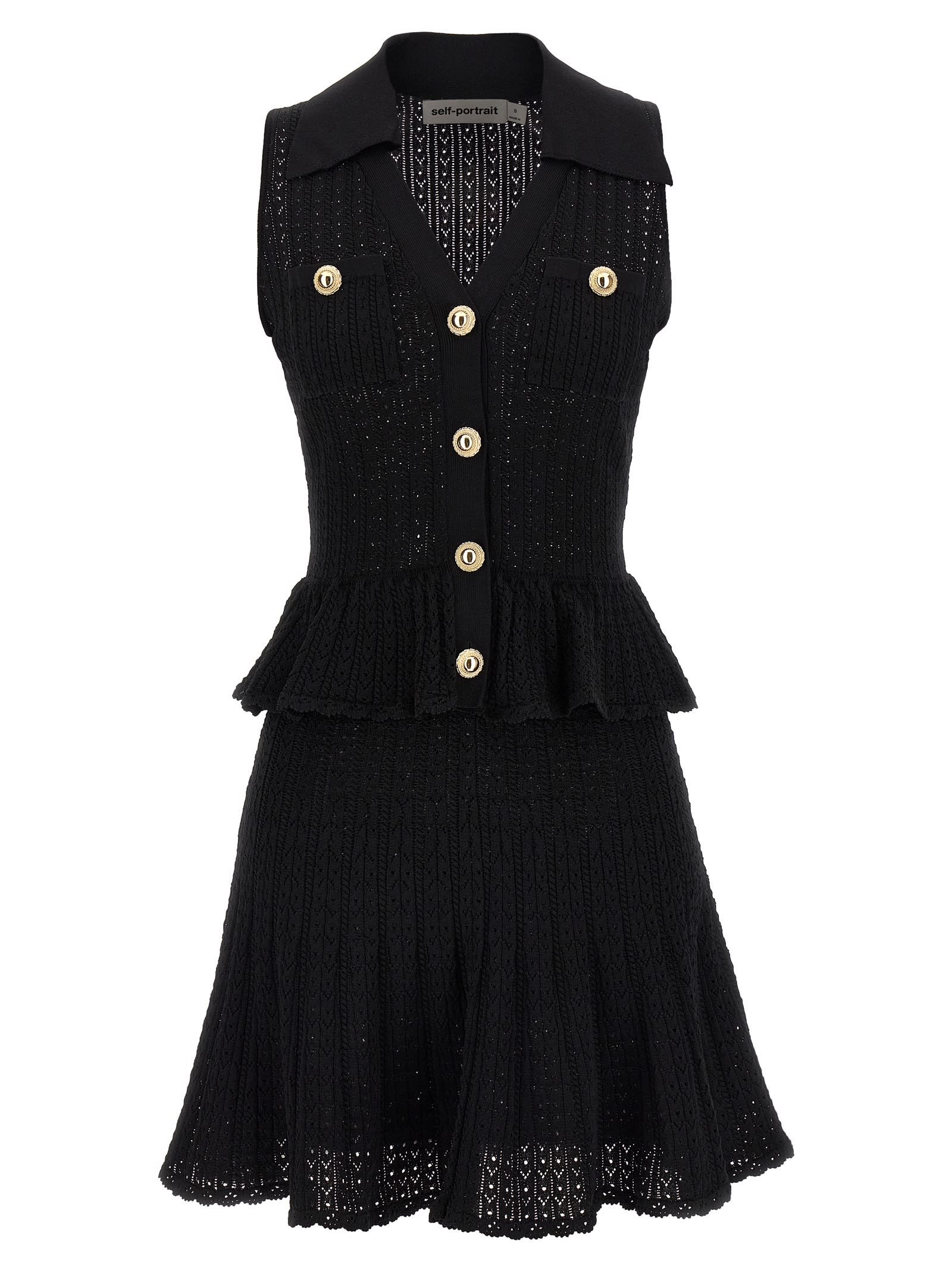 self-portrait black Pointelle Knit Mini Dress