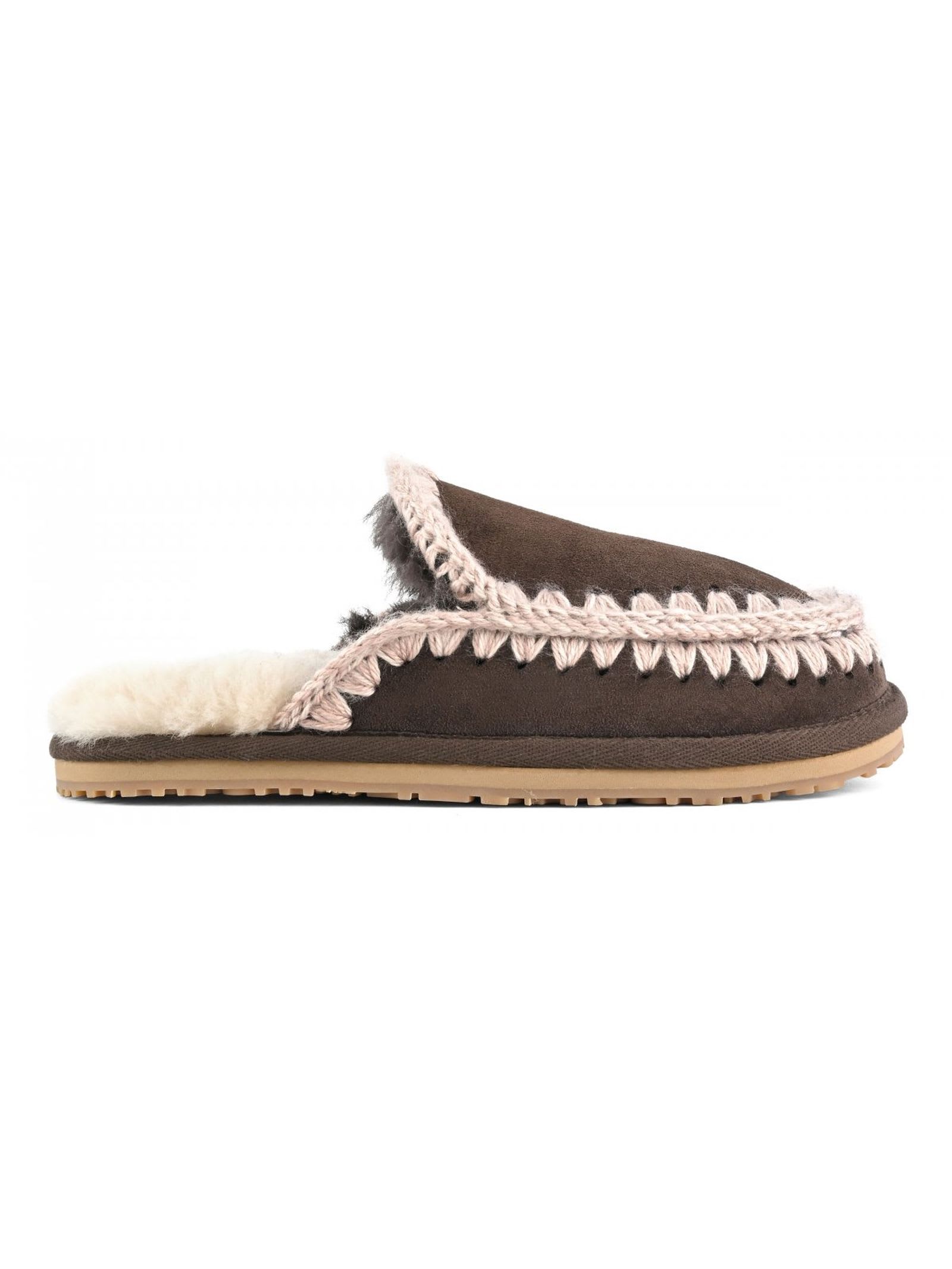 Mou Brown Suede Slipper Full Eskimo Stitch