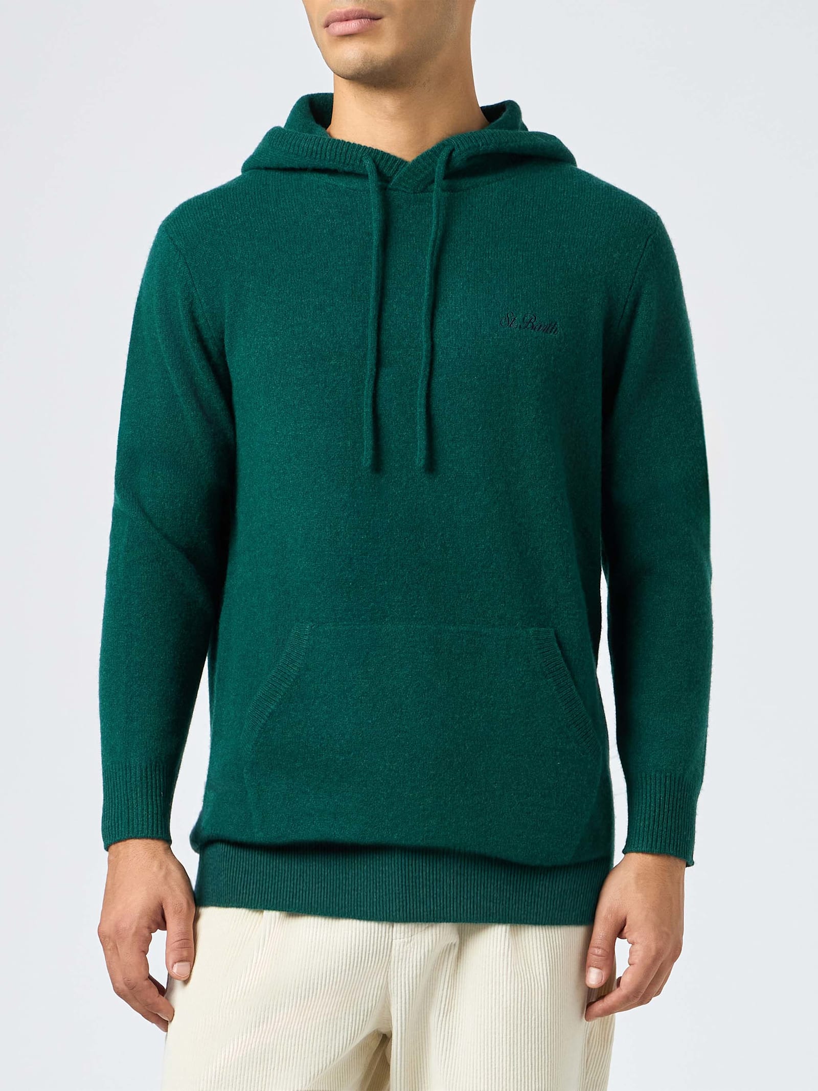 MC2 Saint Barth Man British Green Lambswool Hooded Sweater Mahony
