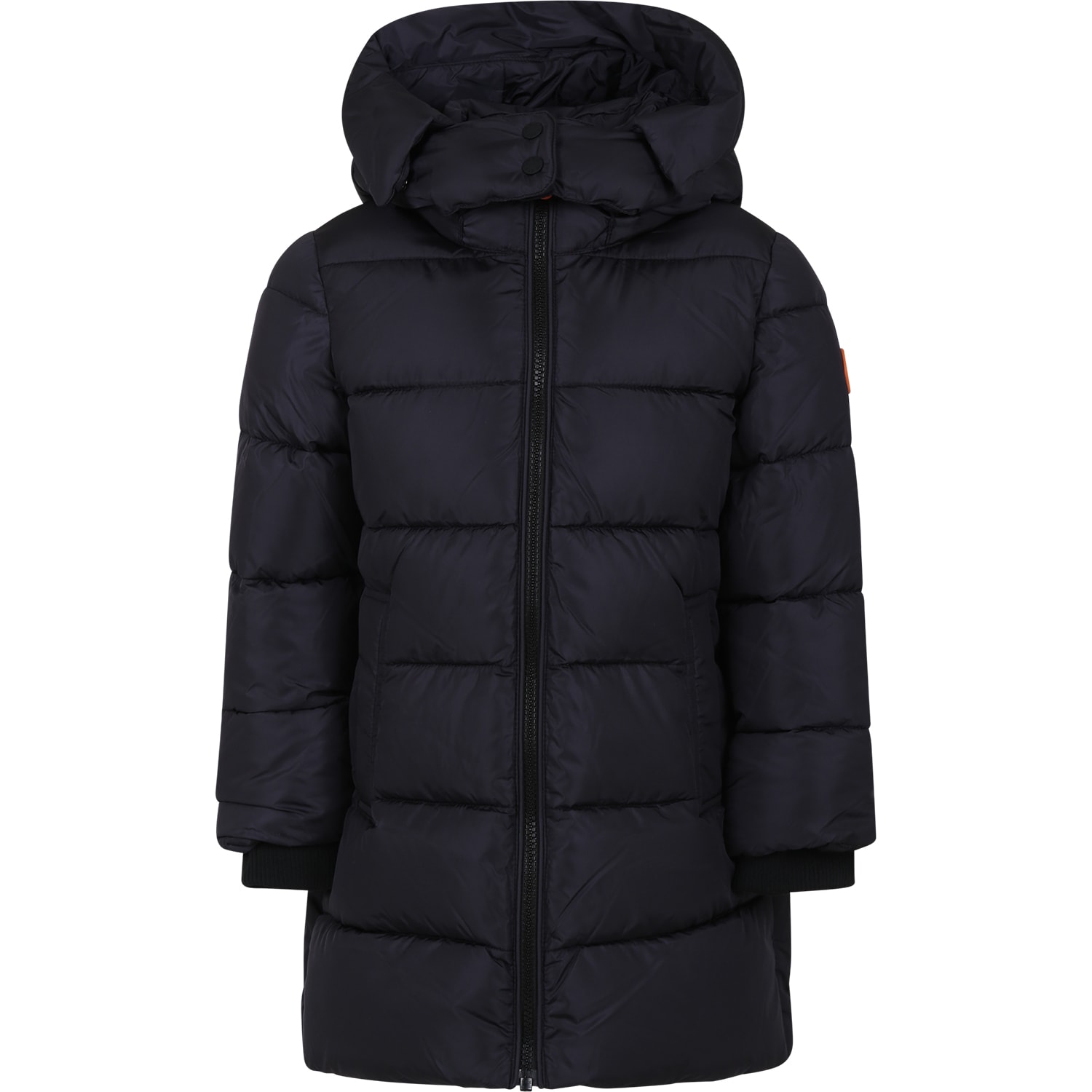 Save the Duck Black Down Jacket For Girl With Logo