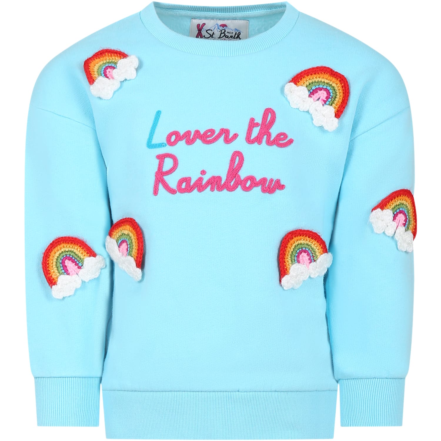 MC2 Saint Barth Light Blue Sweatshirt For Girl With Rainbow