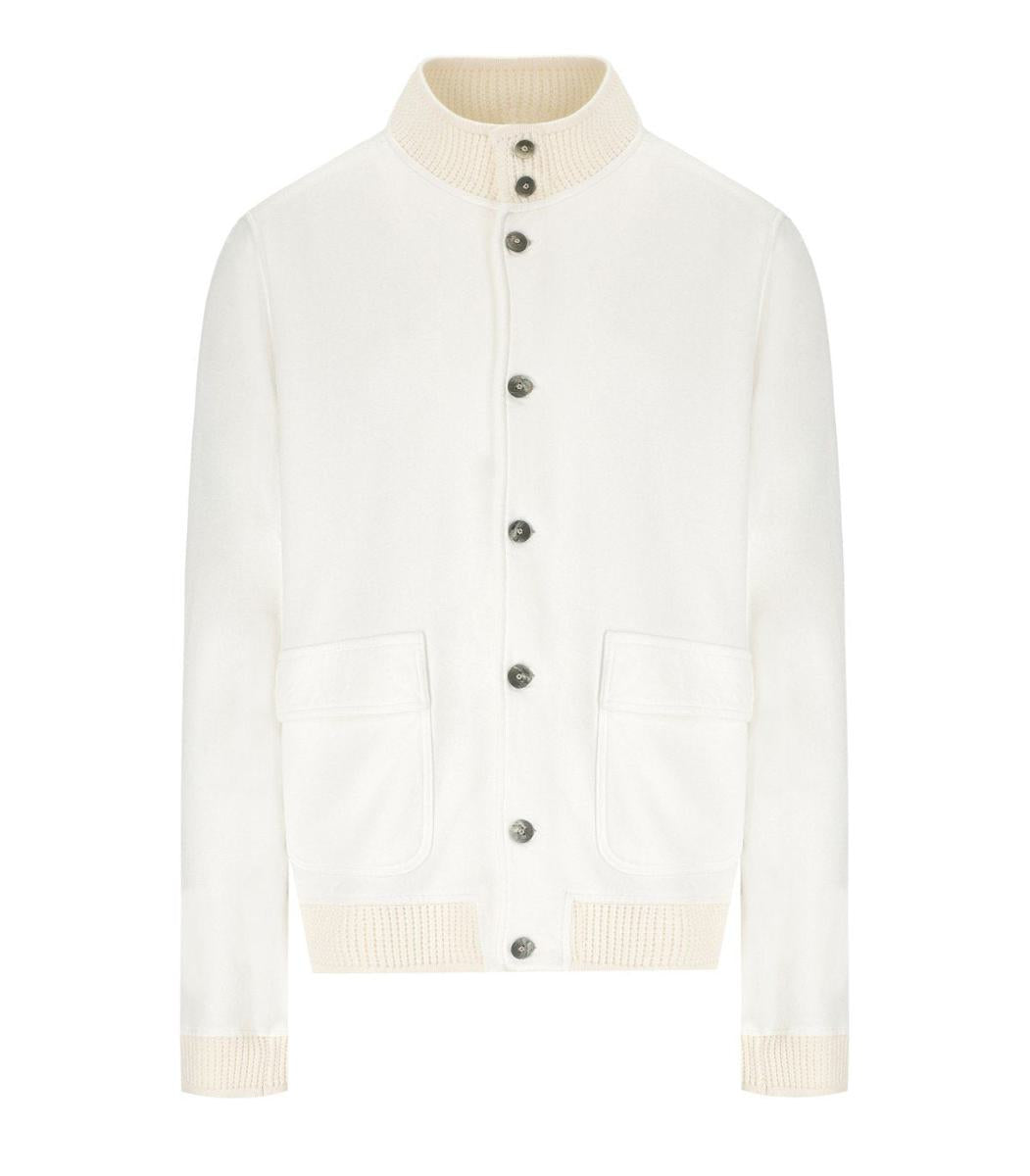 H953 White Knitted Bomber Jacket