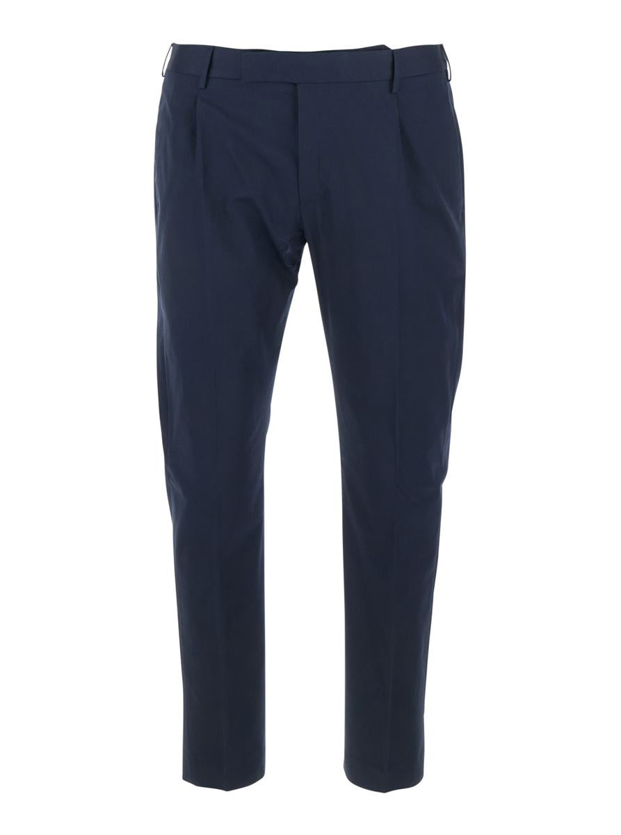 Blue Pants With Pleats And Belt Loops In Cotton Man