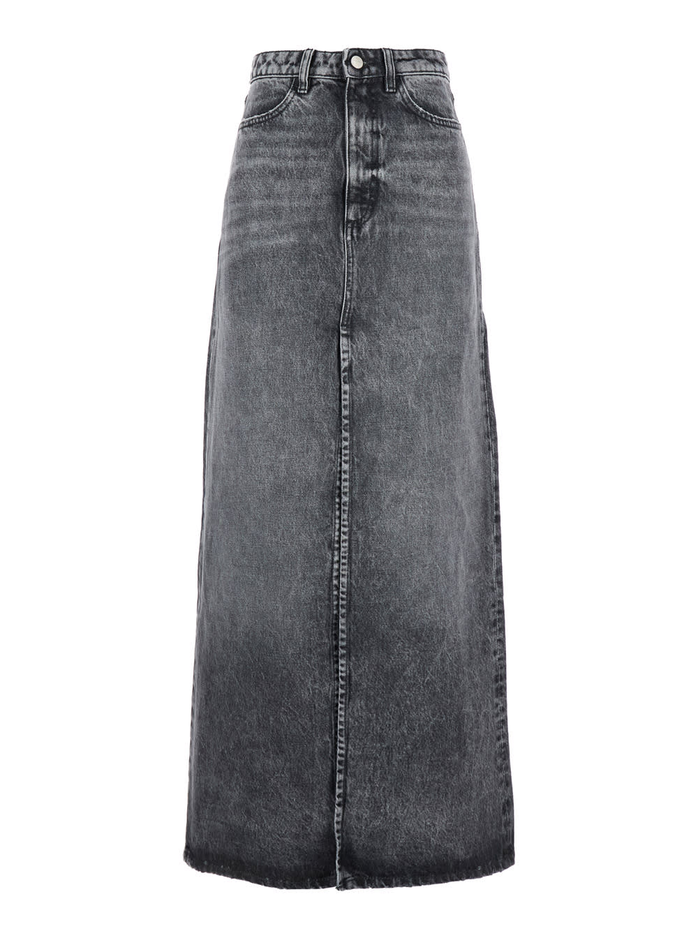 Icon Denim Grey High Waist Long Skirt With Logo Patch On The Rear And Logo Detail On The Rear In Denim Woman