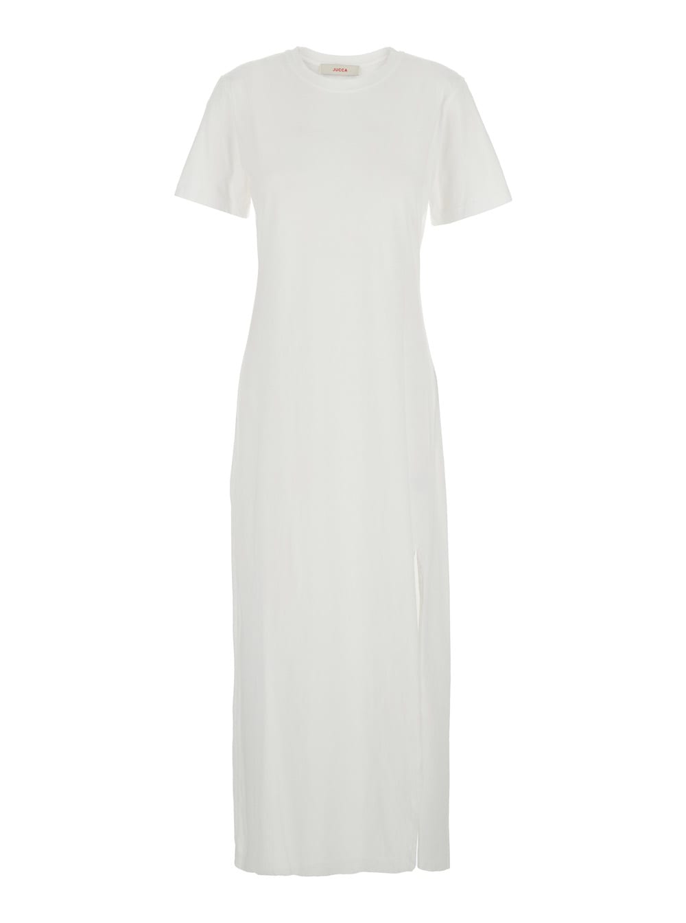 Jucca White Dress With Round Neck And Front Single Slit In Cotton Woman