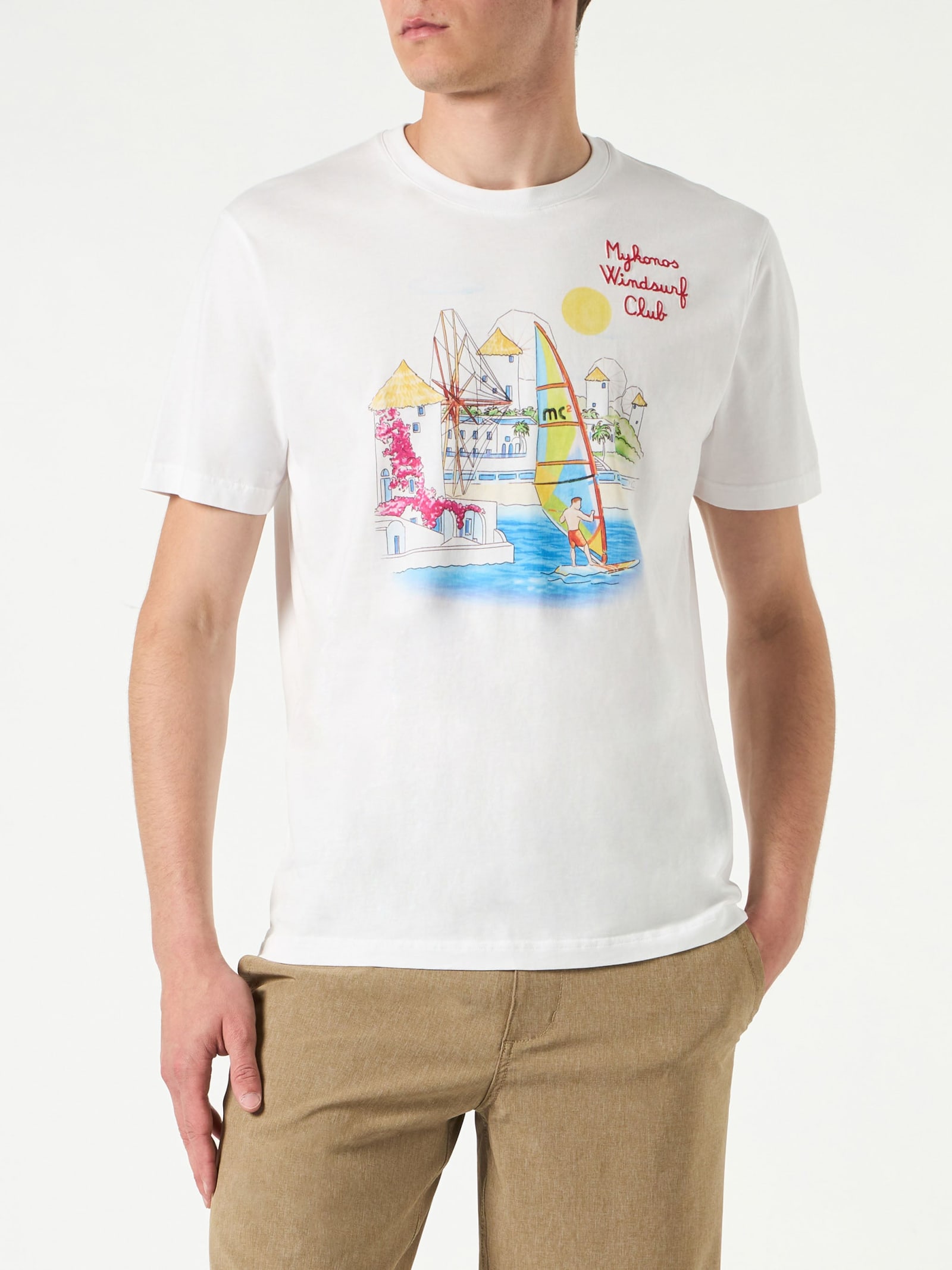 MC2 Saint Barth Man Cotton T-shirt With Mykonos Print