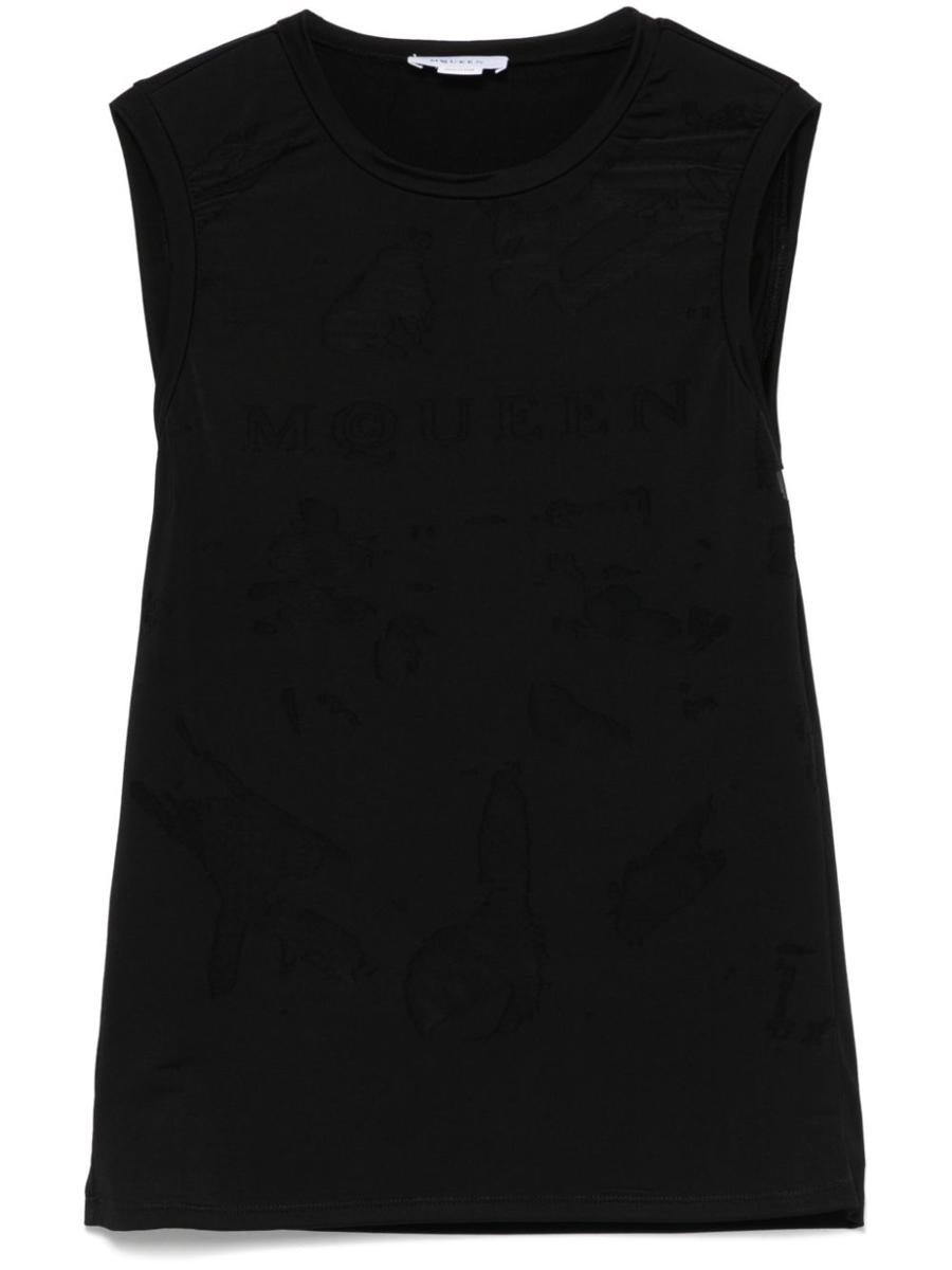 Alexander McQueen Black T-Shirt With Transparent Inserts
