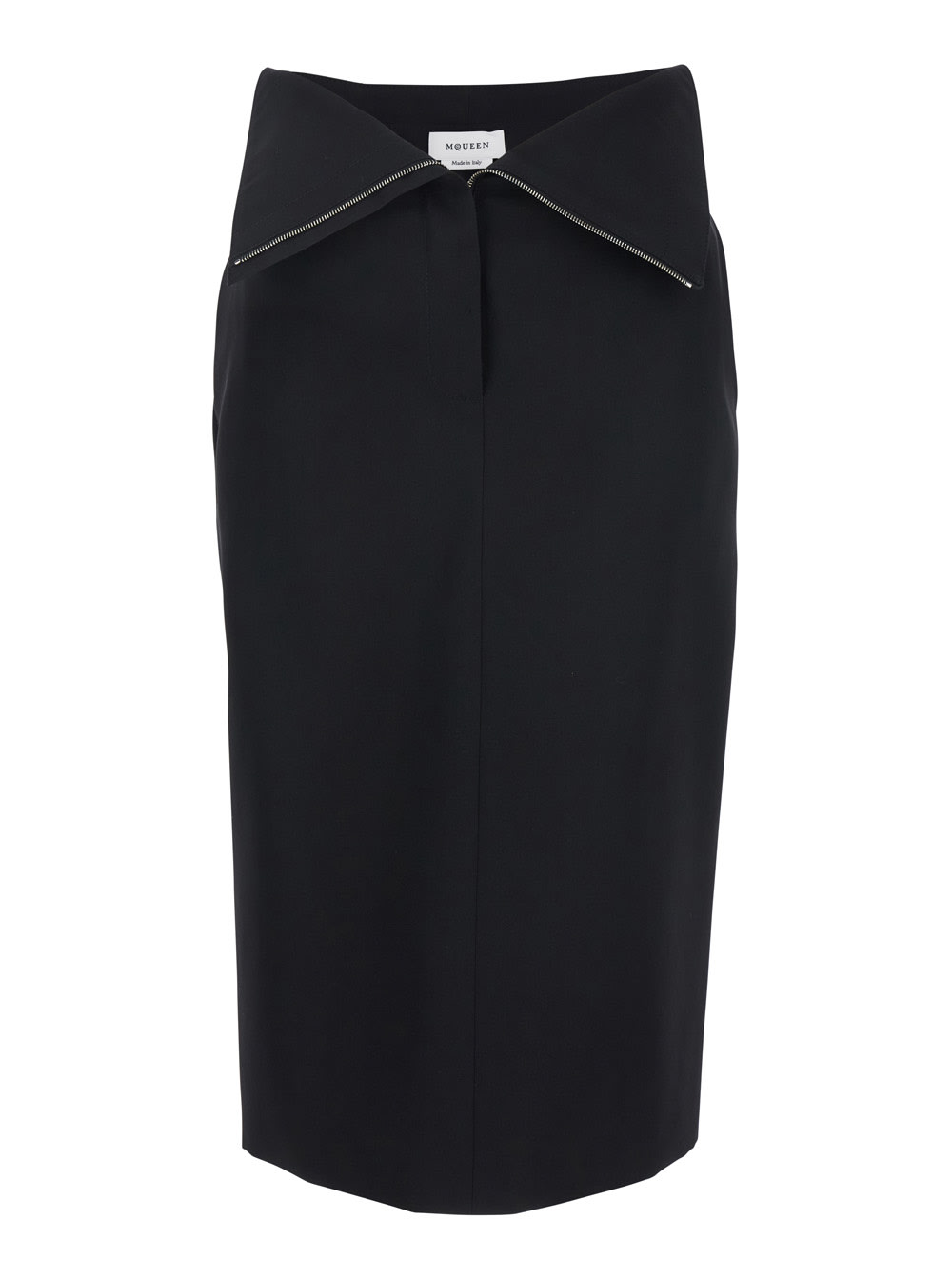 Alexander McQueen Black Skirt With Foldover Waist And Rear Single Slit