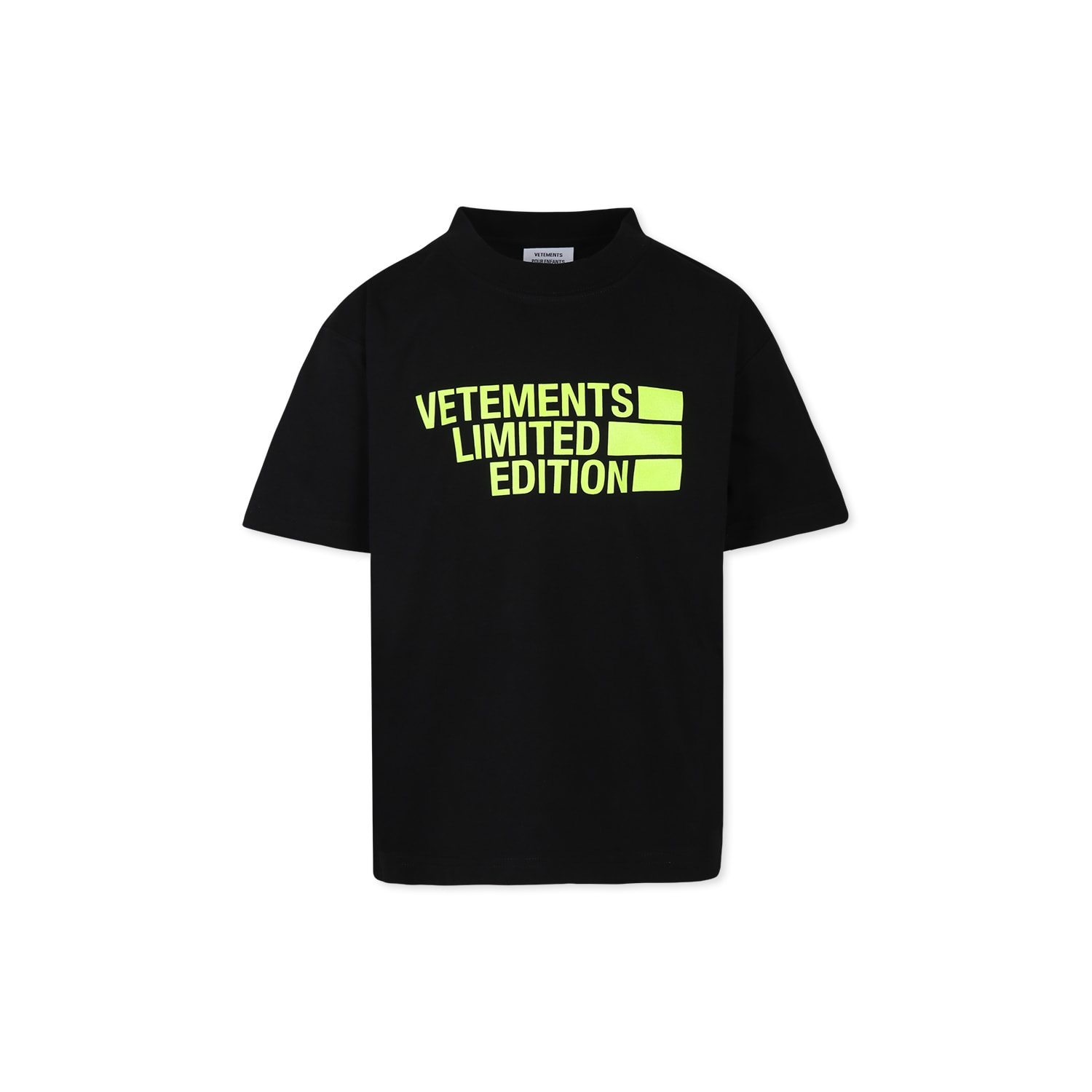 VETEMENTS Black T-shirt For Kids With Neon Yellow Logo