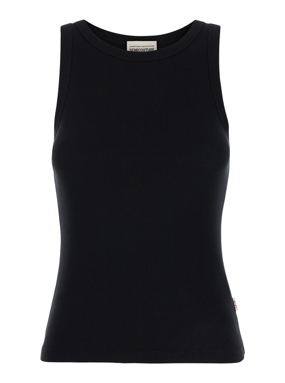 SEMICOUTURE Black Ribbed Tank Top With U Neckline In Cotton And Modal Blend Woman