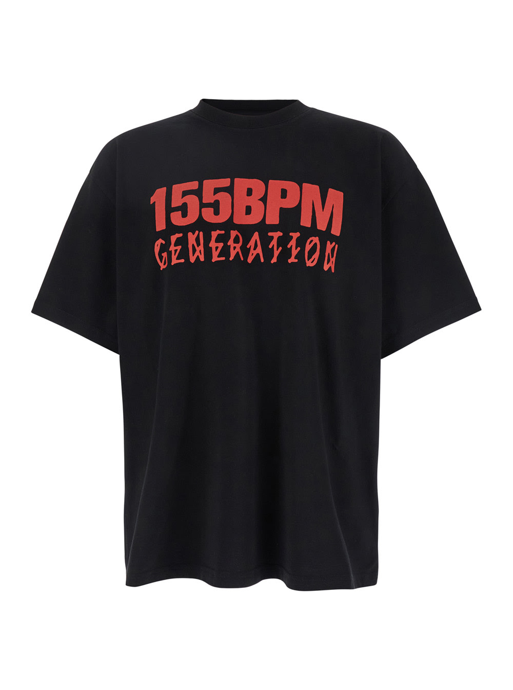 44 Label Group Black T-shirt With Print On The Front And Maxi Slogan Print On The Back In Cotton Man