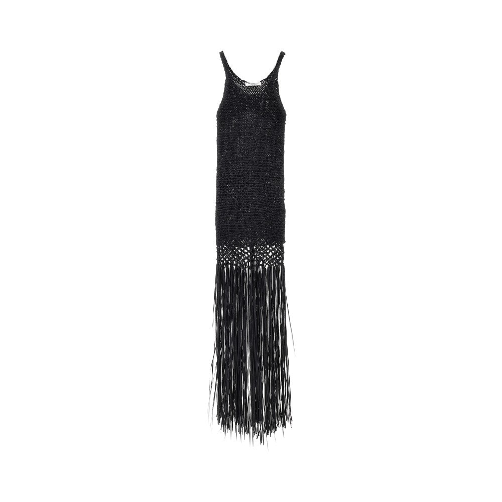 PHILOSOPHY Fringed woven suede fabric long dress Woman 40